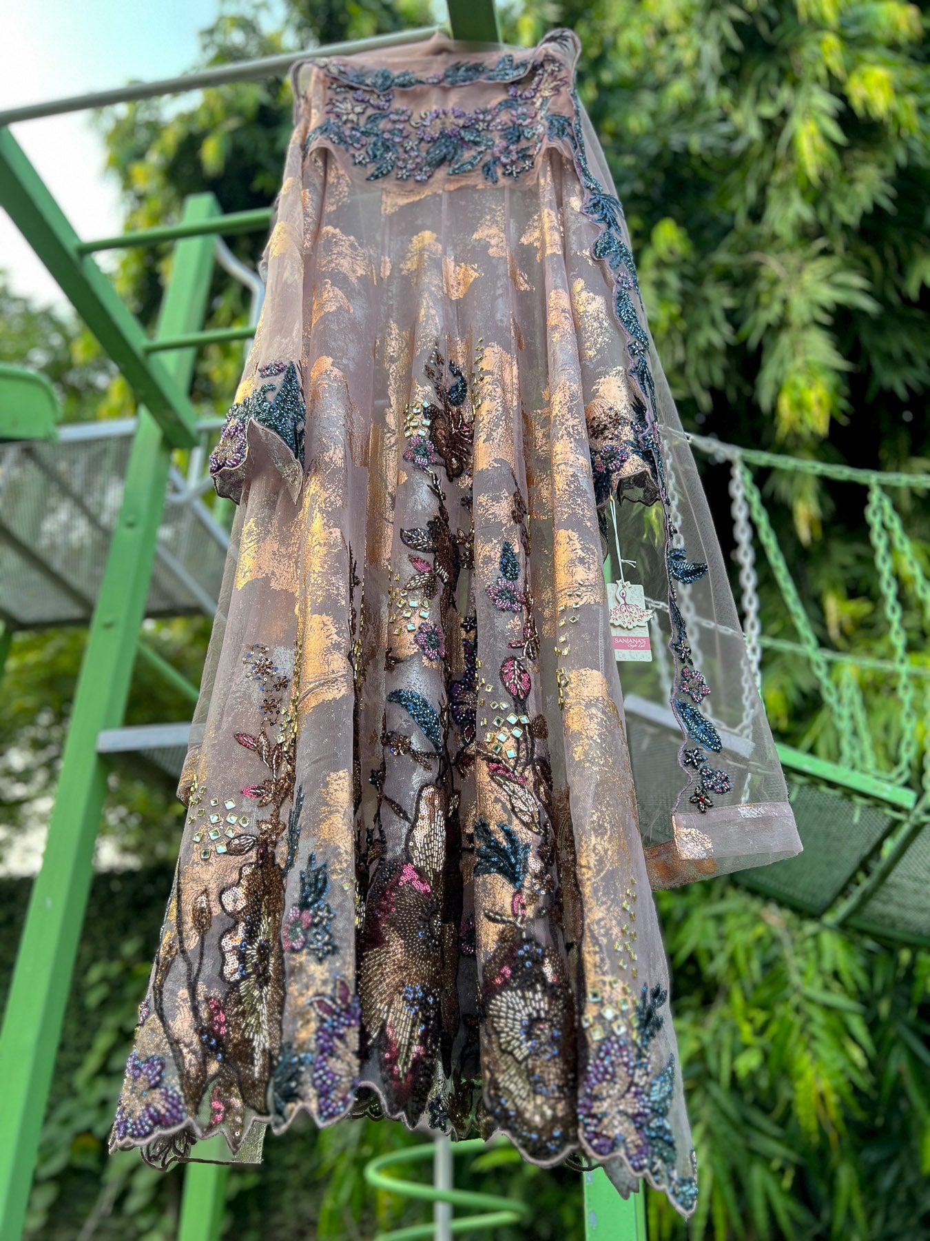 Rose Gold Foil Organza Medium Cutdana Anarkali