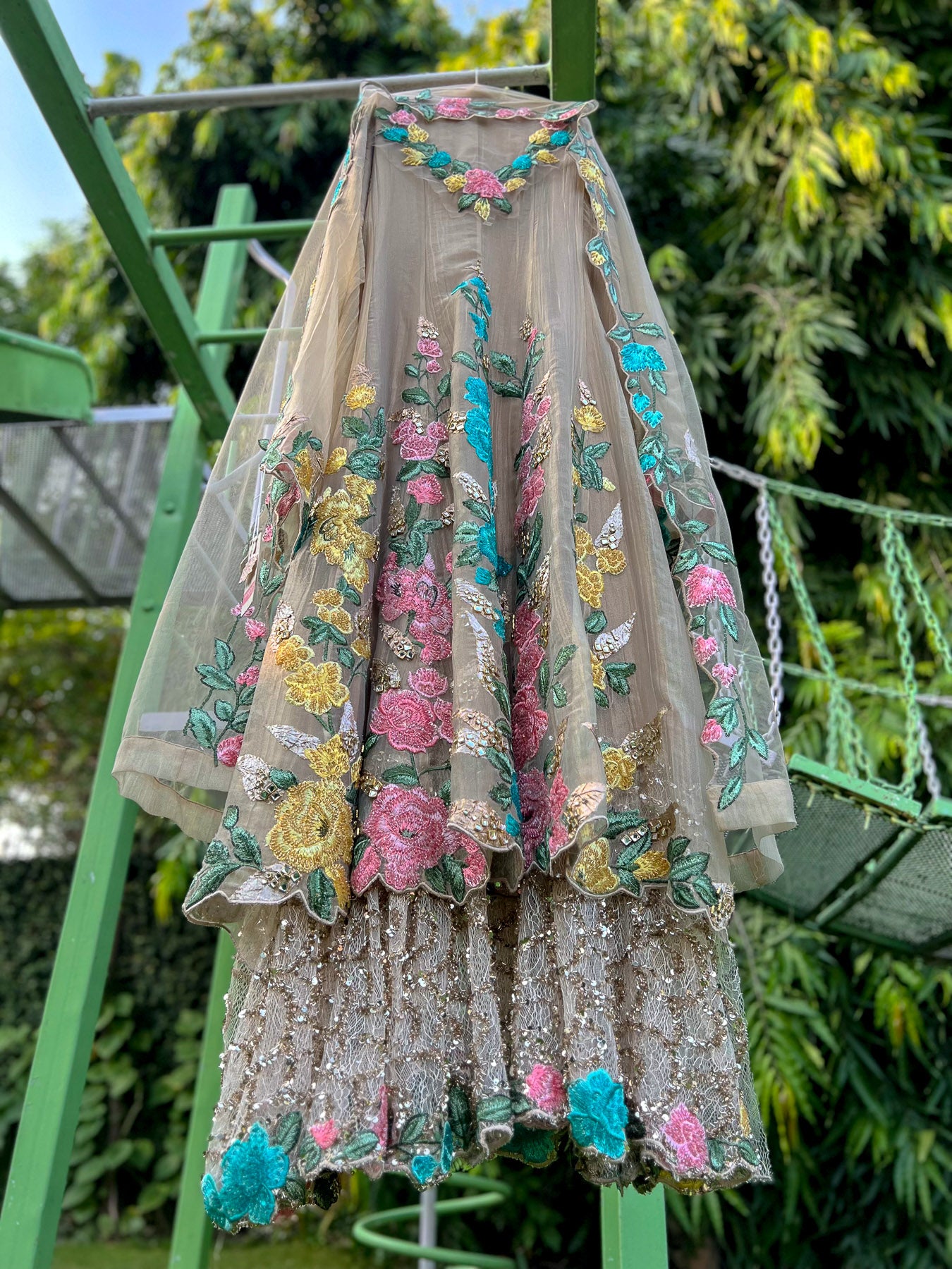 Light Gold Salsa Pink Yellow Turk Double Layer Anarkali