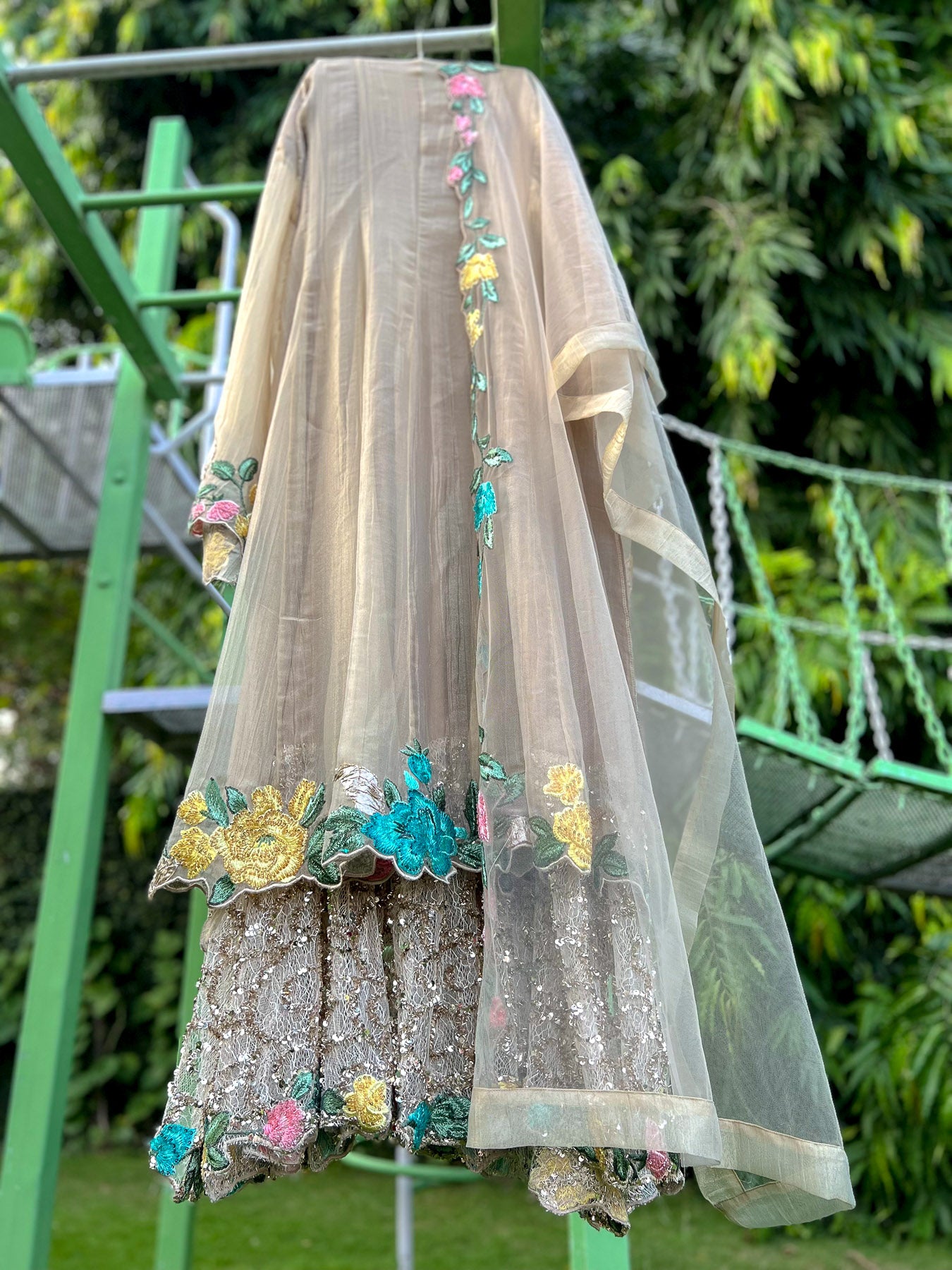 Light Gold Salsa Pink Yellow Turk Double Layer Anarkali