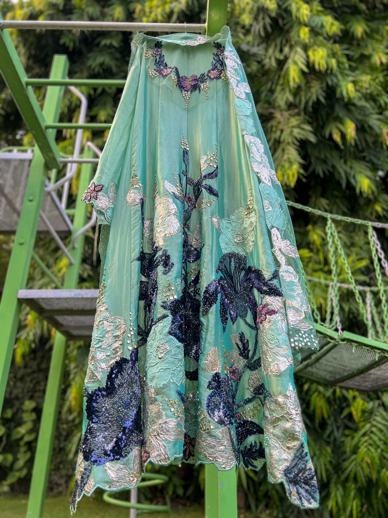 Turk Soft Tissue Big Cutdana Turk Brocade Anarkali