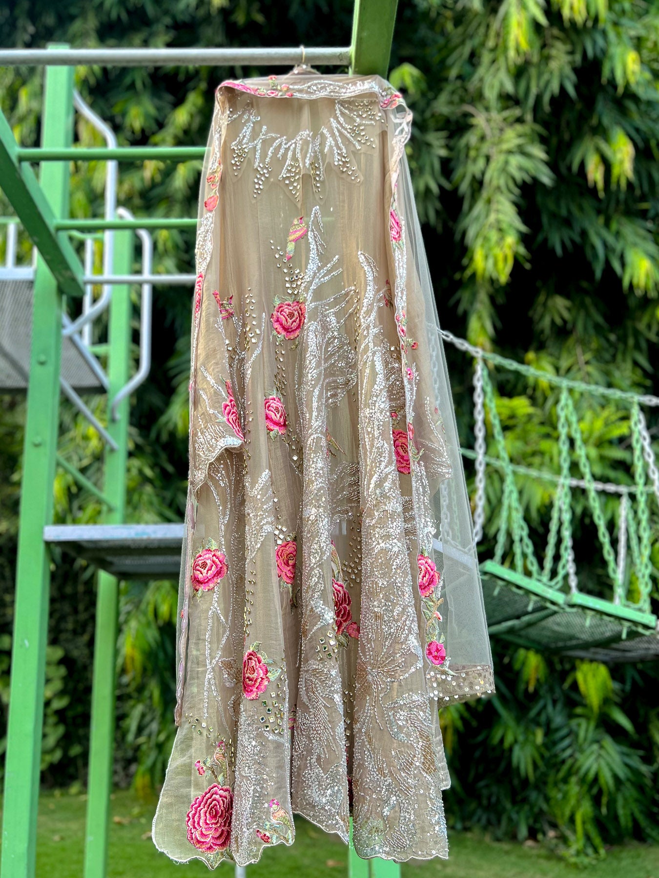 Gold Crush Organza Bird floral Anarkali