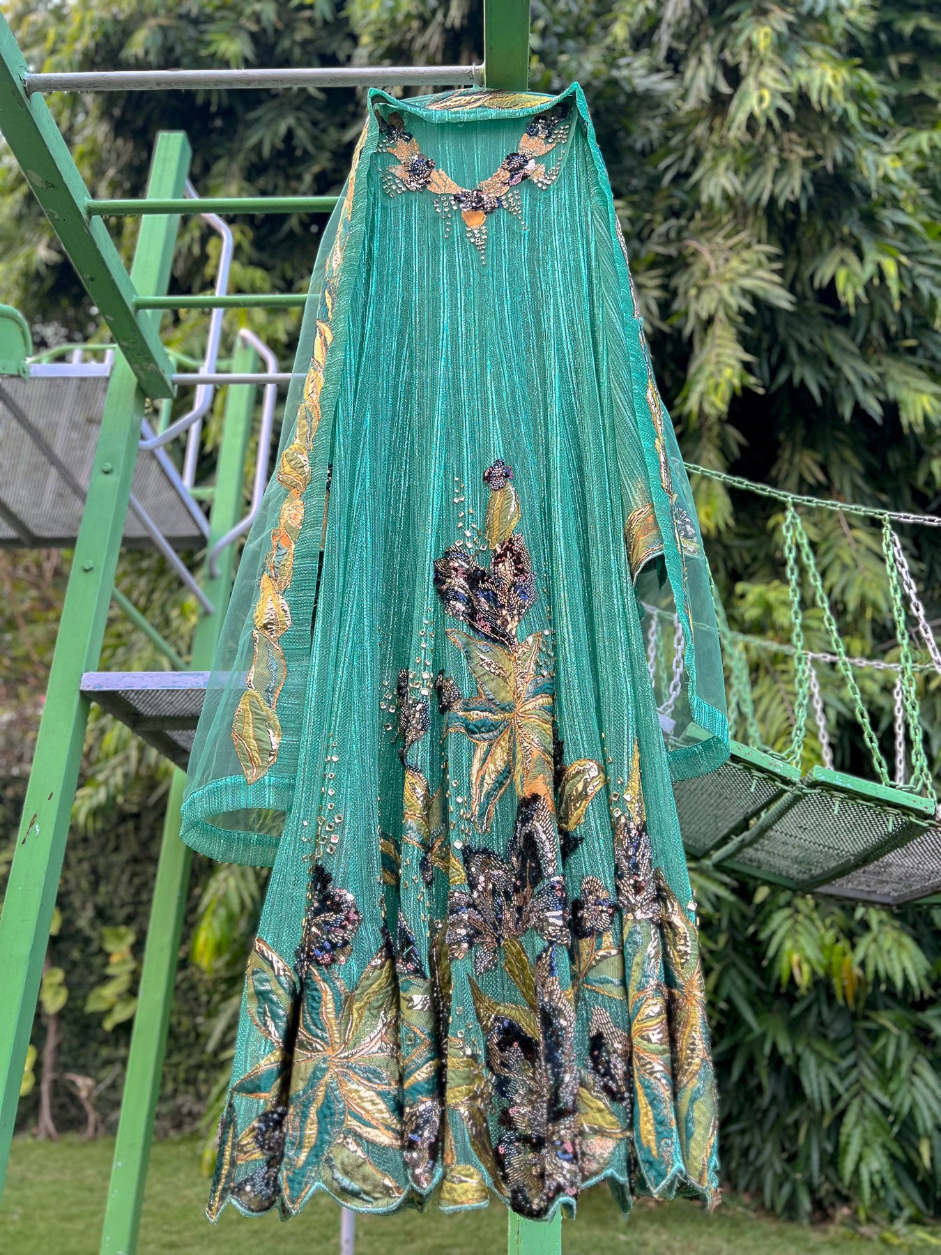 Mint Green Pleated Brocade Meduim Cutdana Anarkali