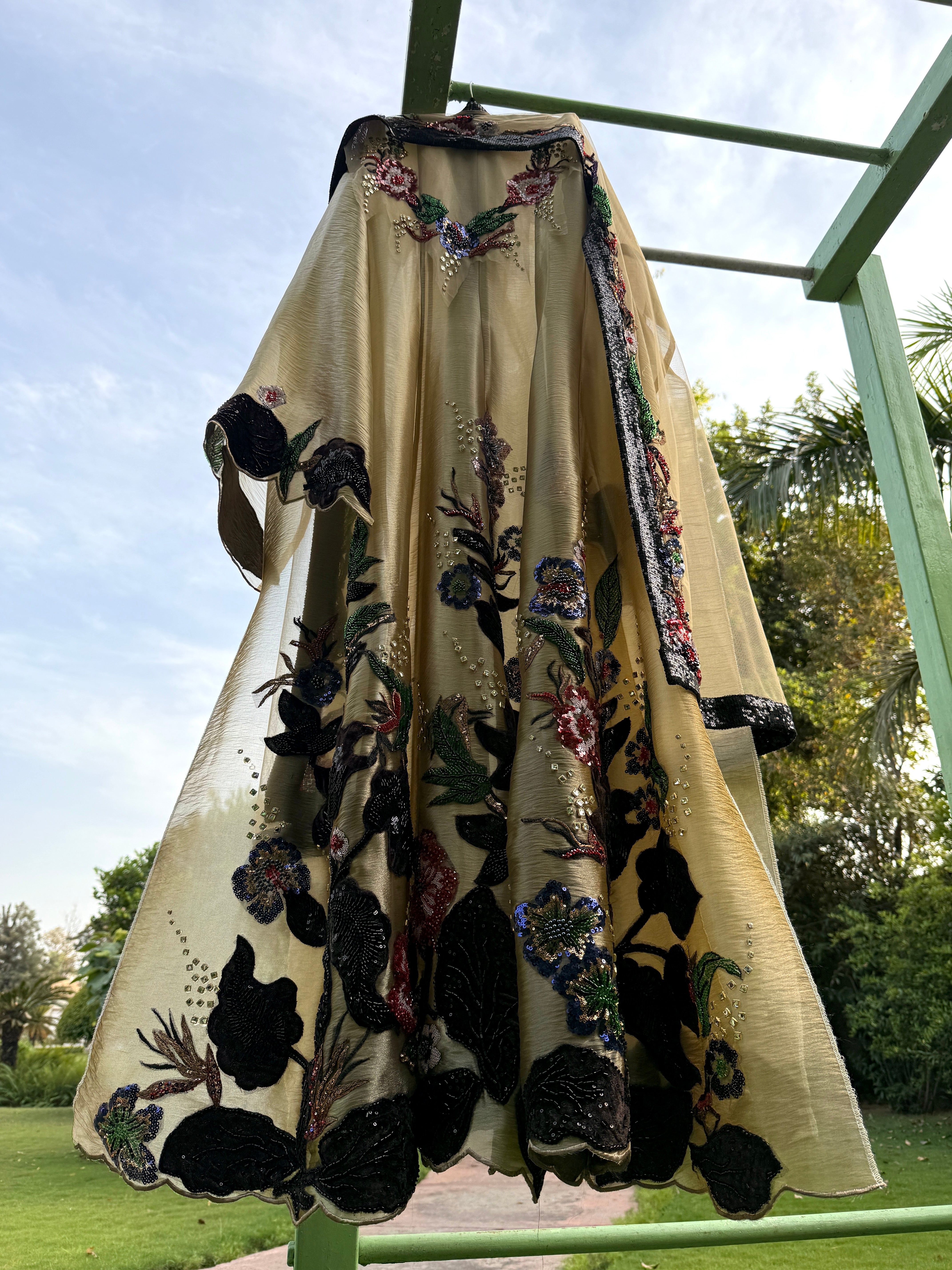 Beige Gold Brown Velvet Organza Tissue Anarkali