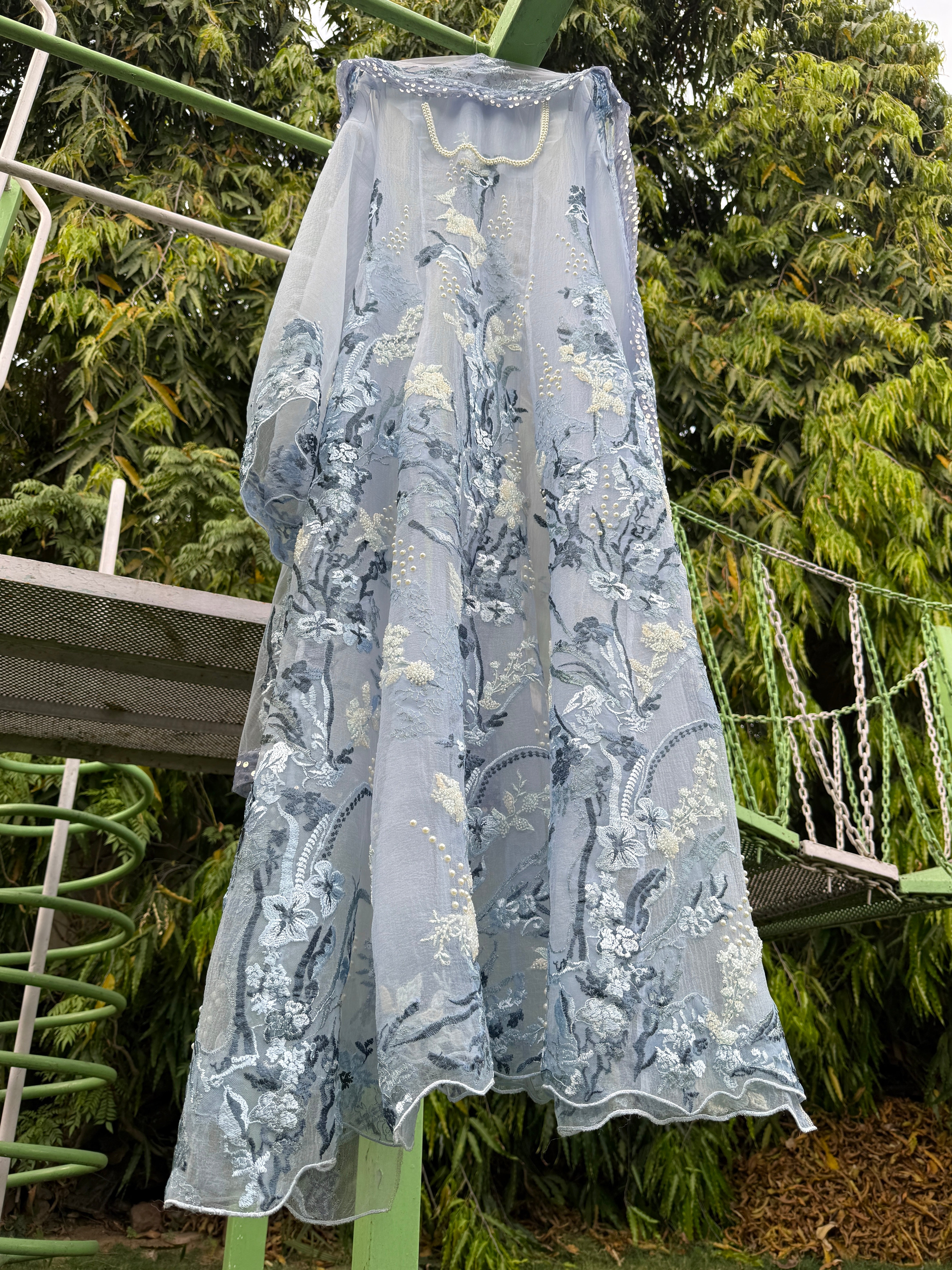 Blue Bubble Overall Organza Anarkali