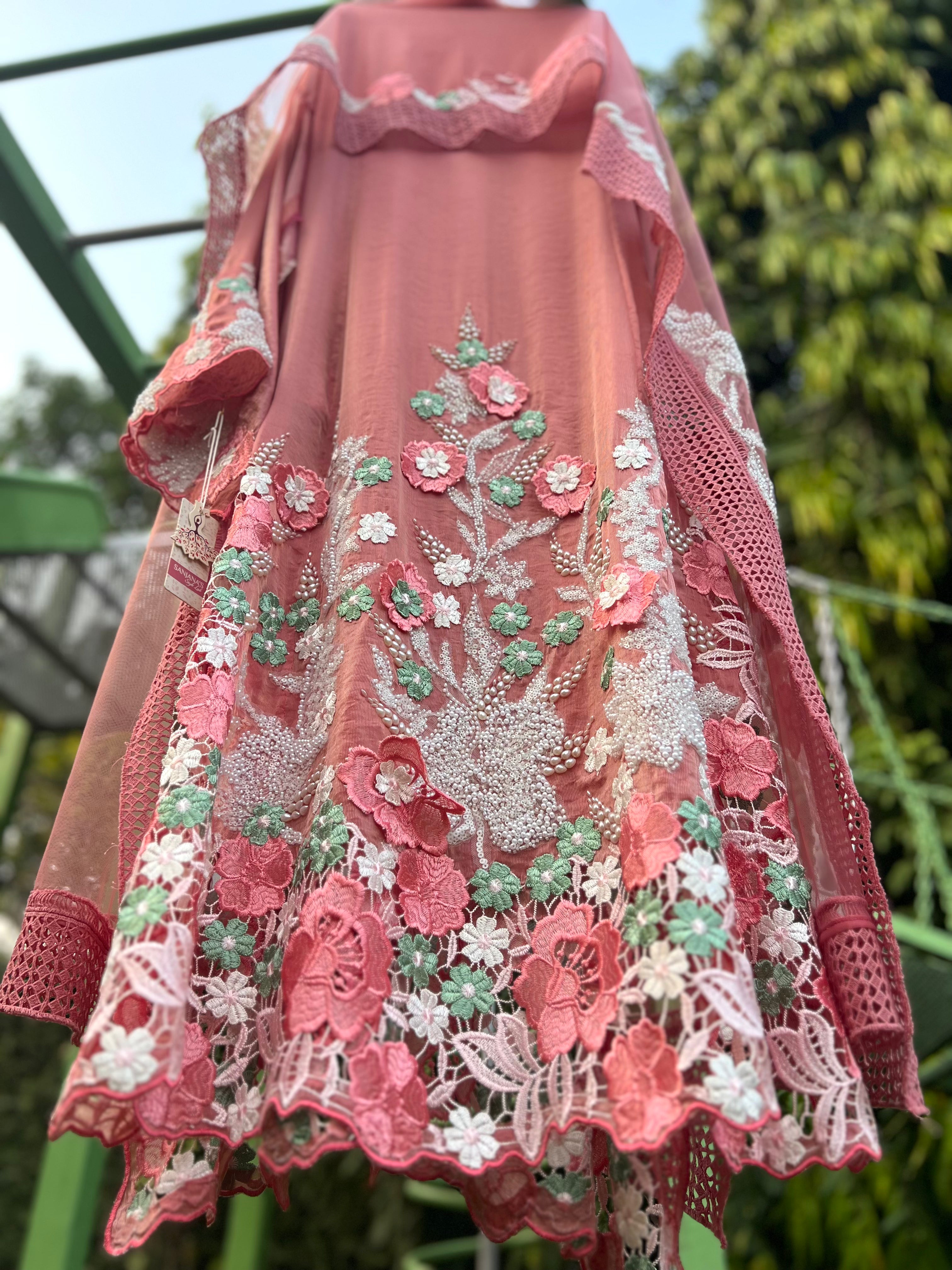 Pink Bucket Cut Filigree Pearls