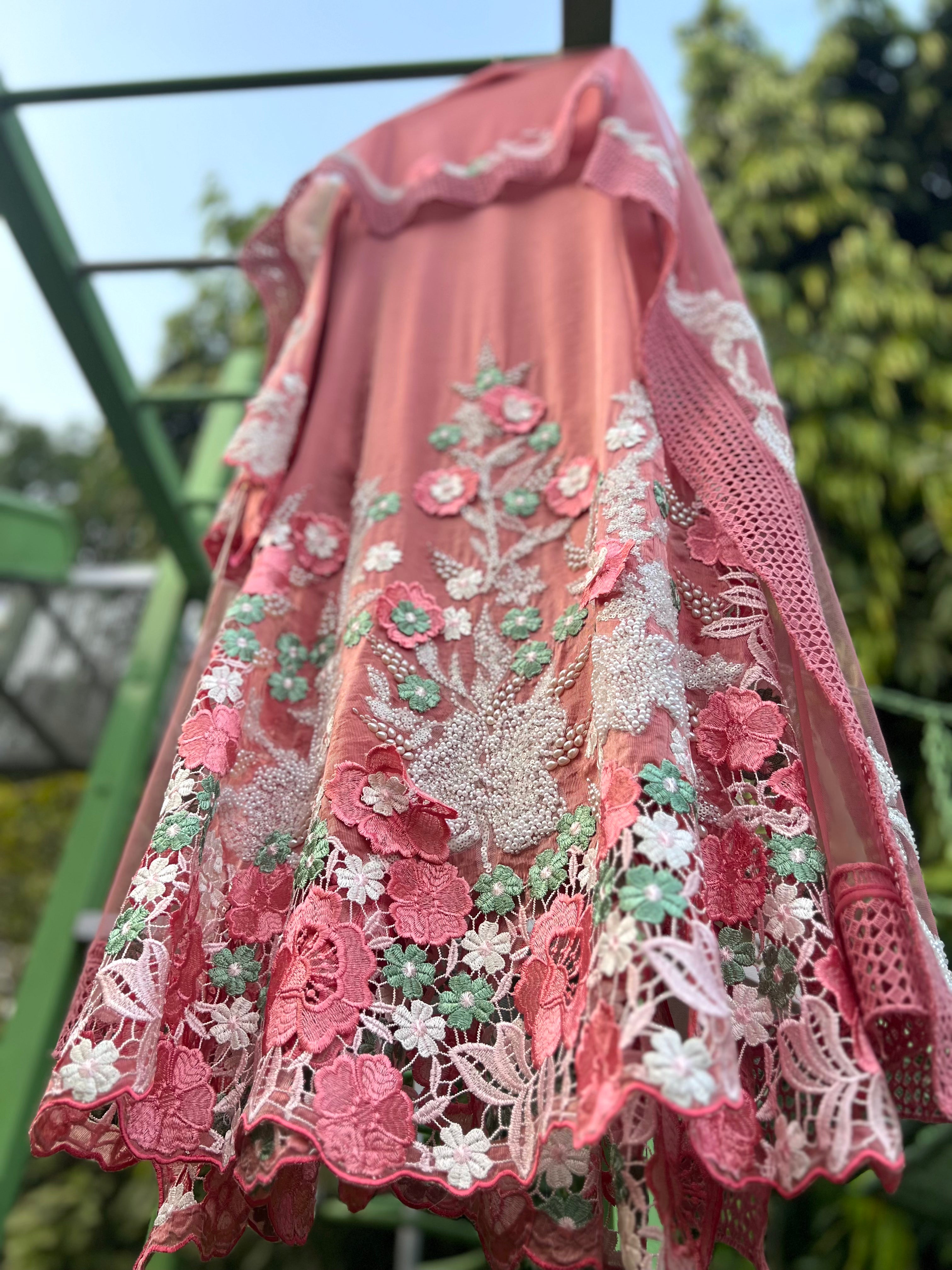 Pink Bucket Cut Filigree Pearls