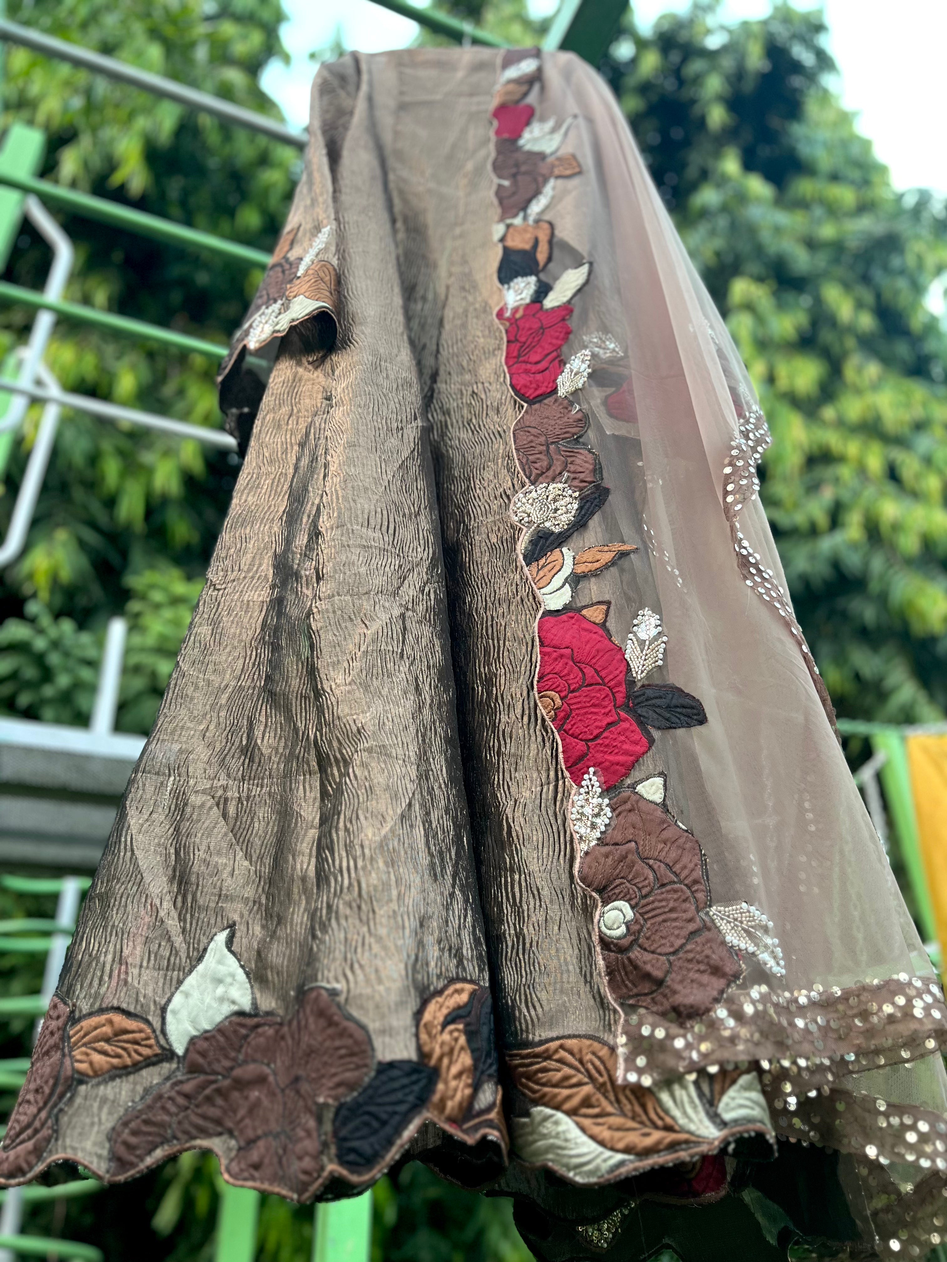 Brown Red Brocade Shimmering Strands Anarkali