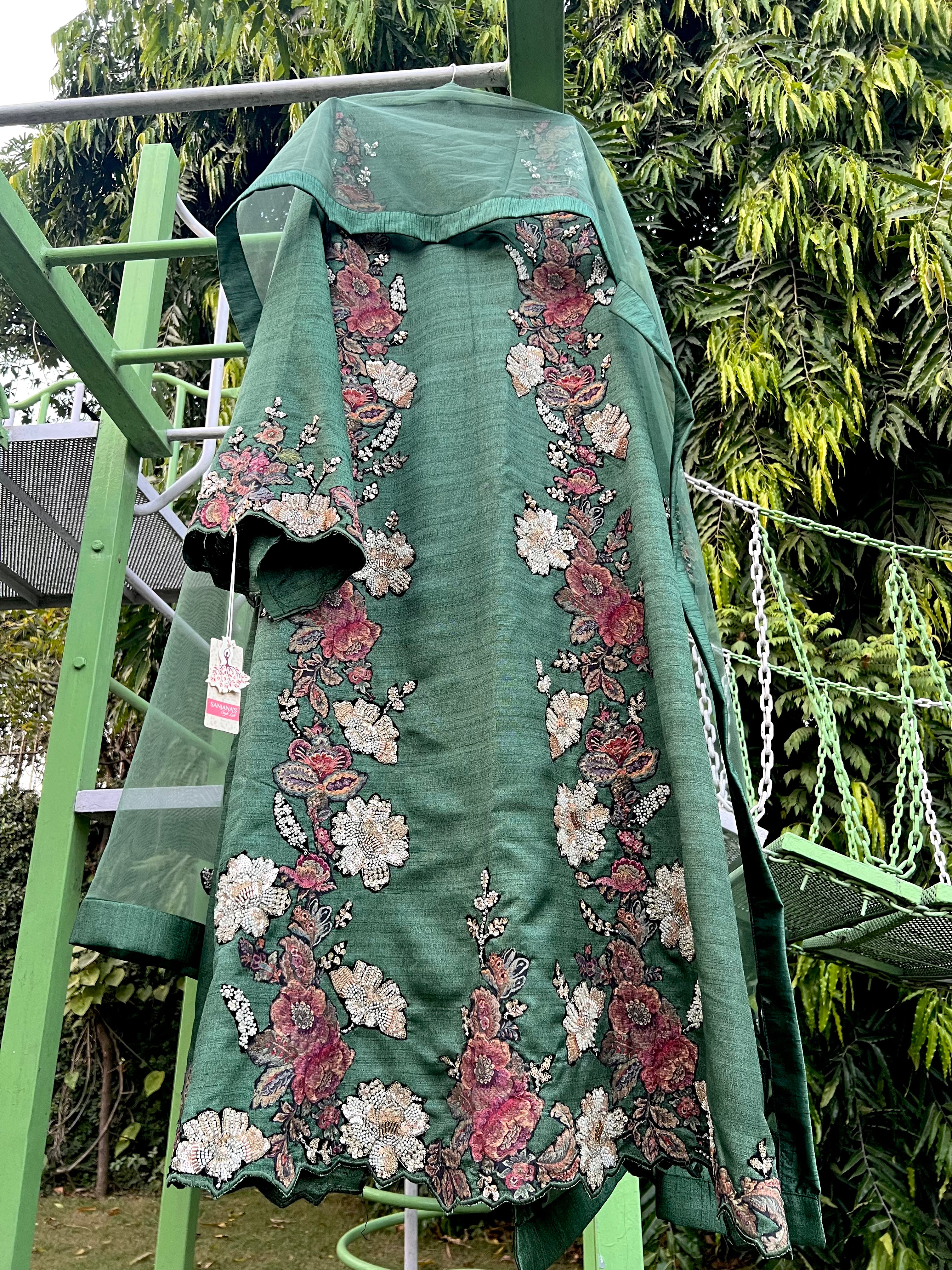 Green Silk Shawl Panel