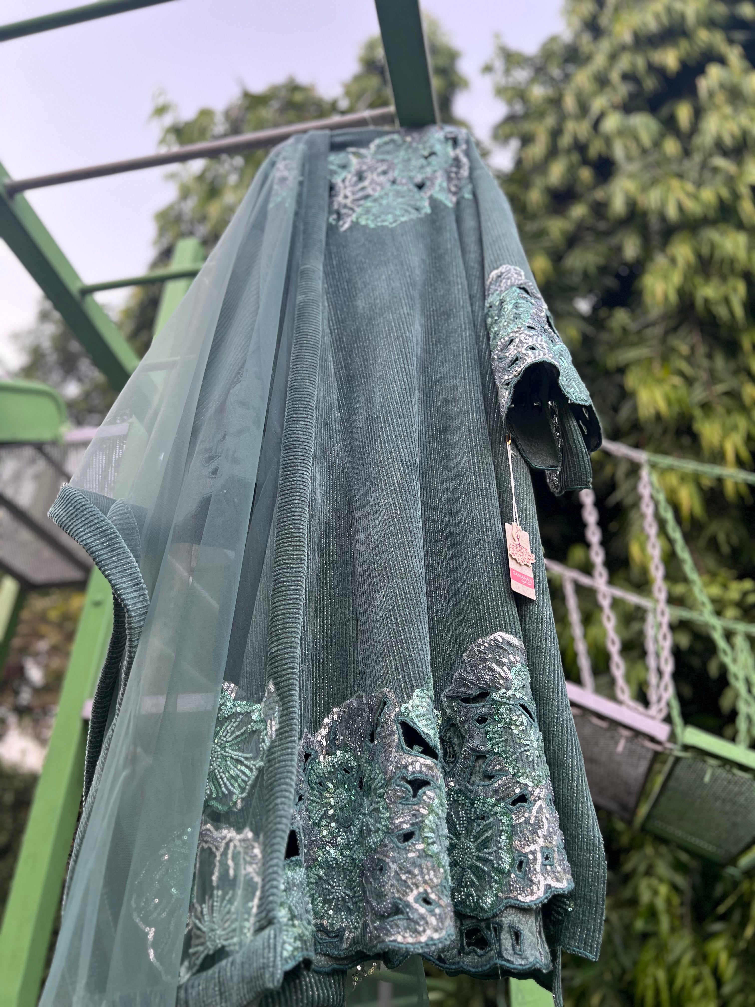 Mint Green Cord Hand Cuts Jacket