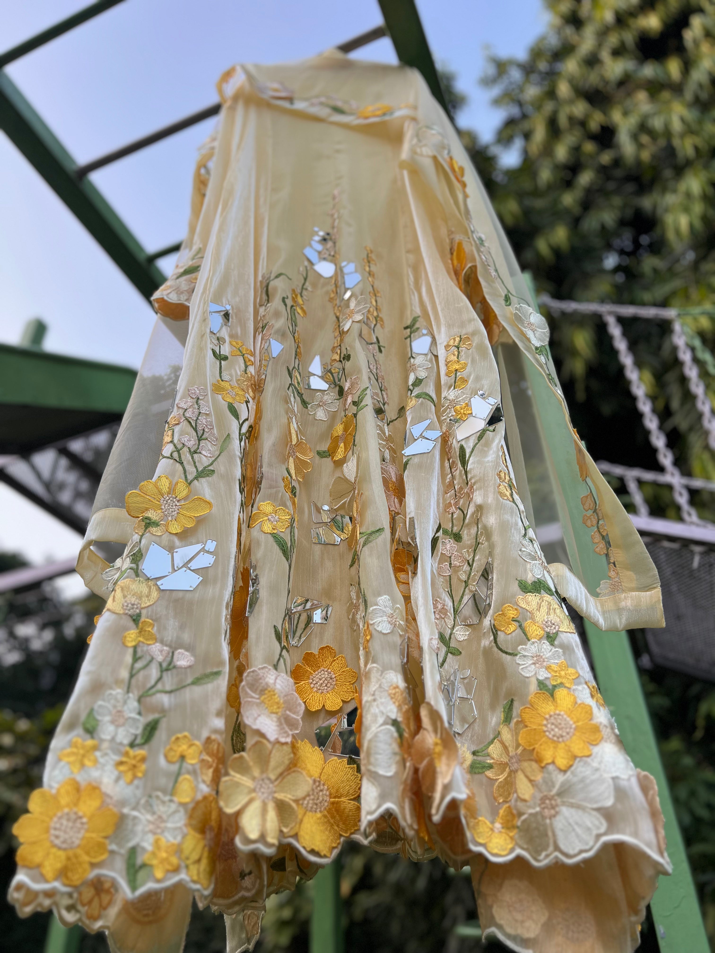 Yellow Organza 3D flower Anarkali