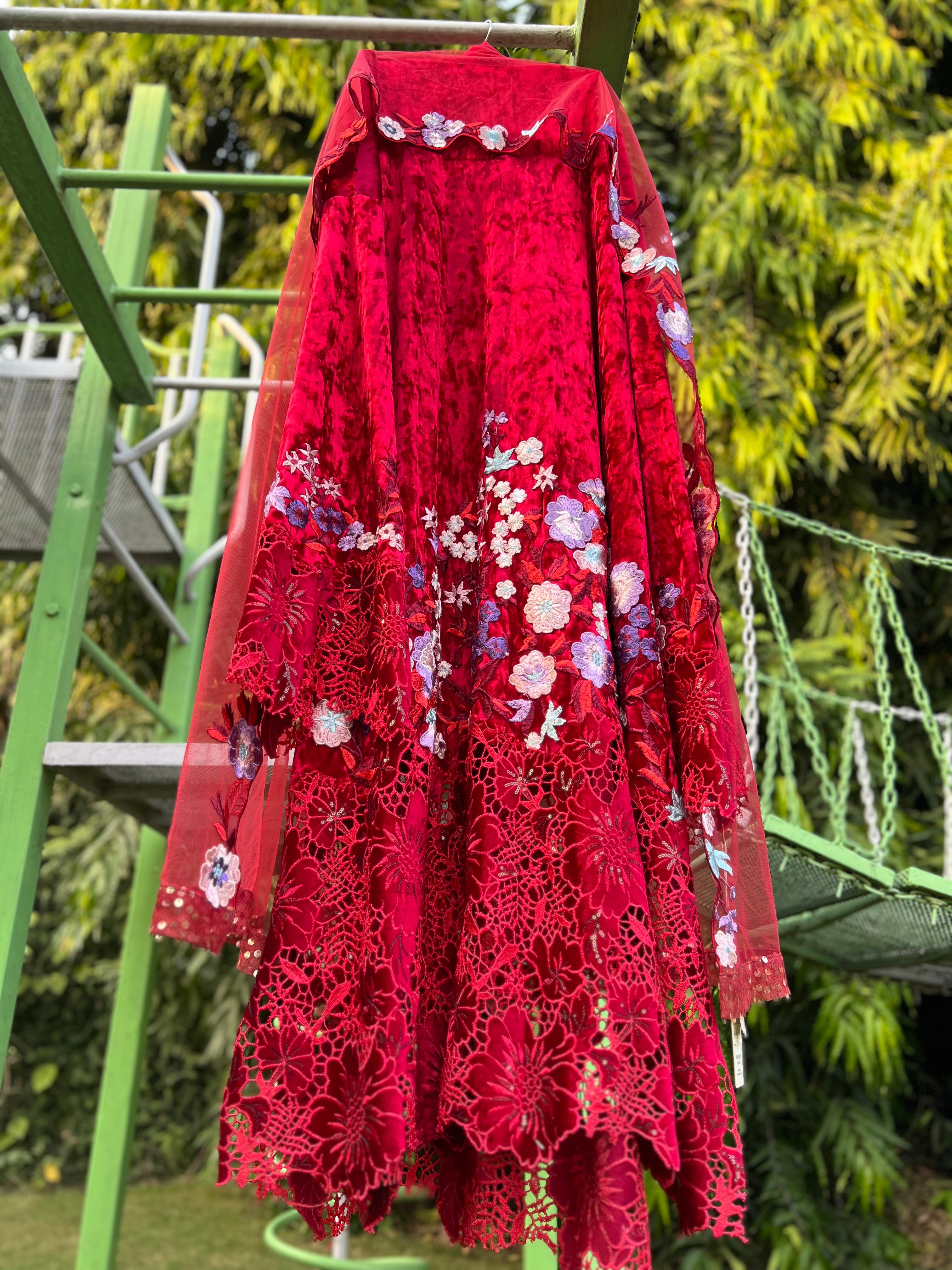 Red Ice Velvet Cutwork