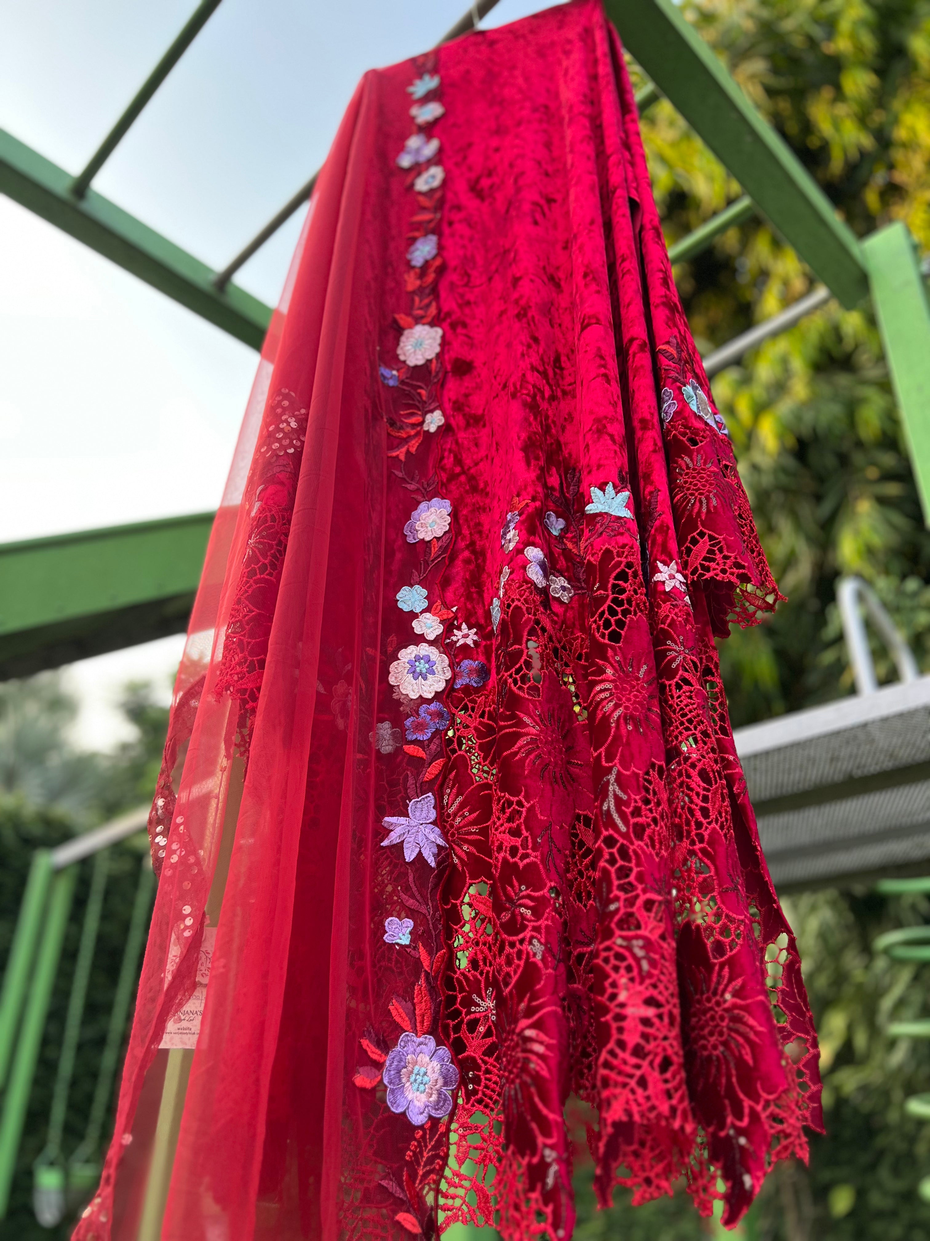 Red Ice Velvet Cutwork