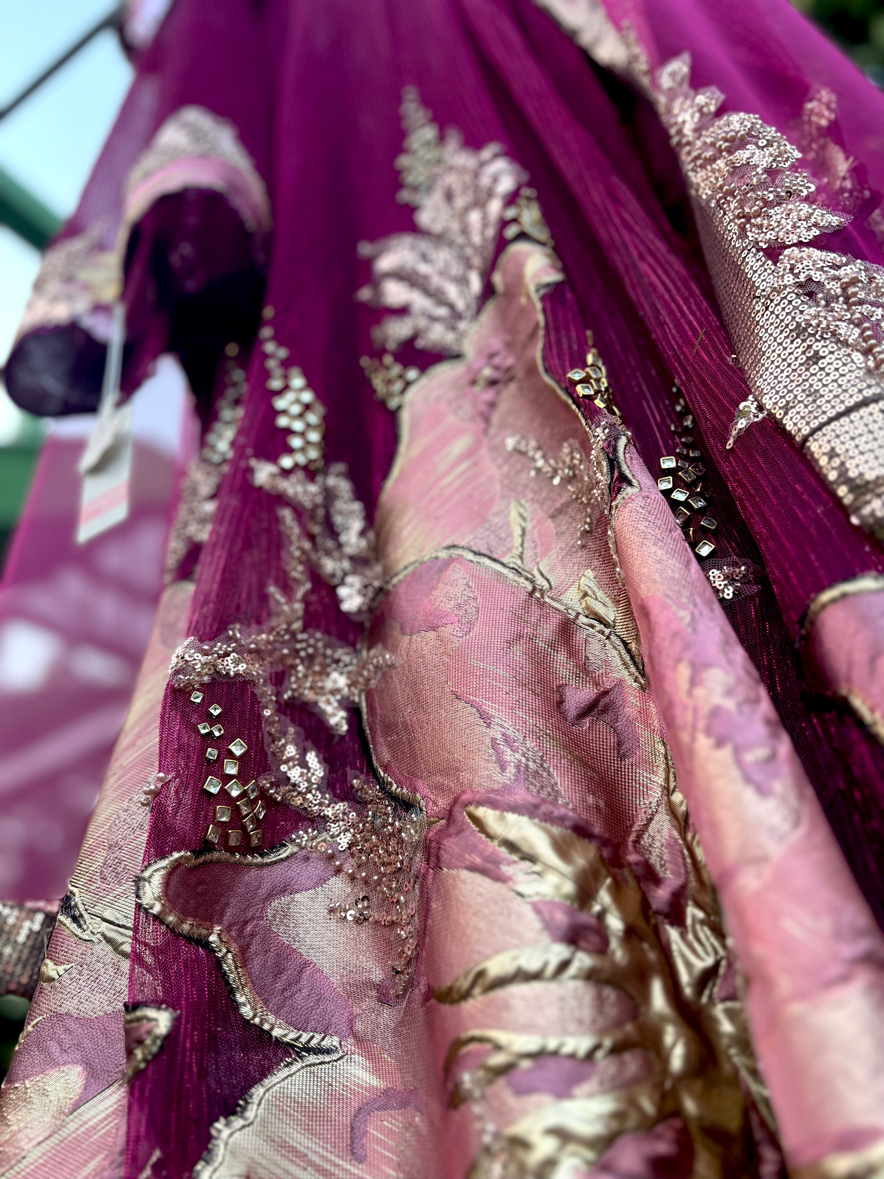 Rani Pink Pleated Braocade Anarkali