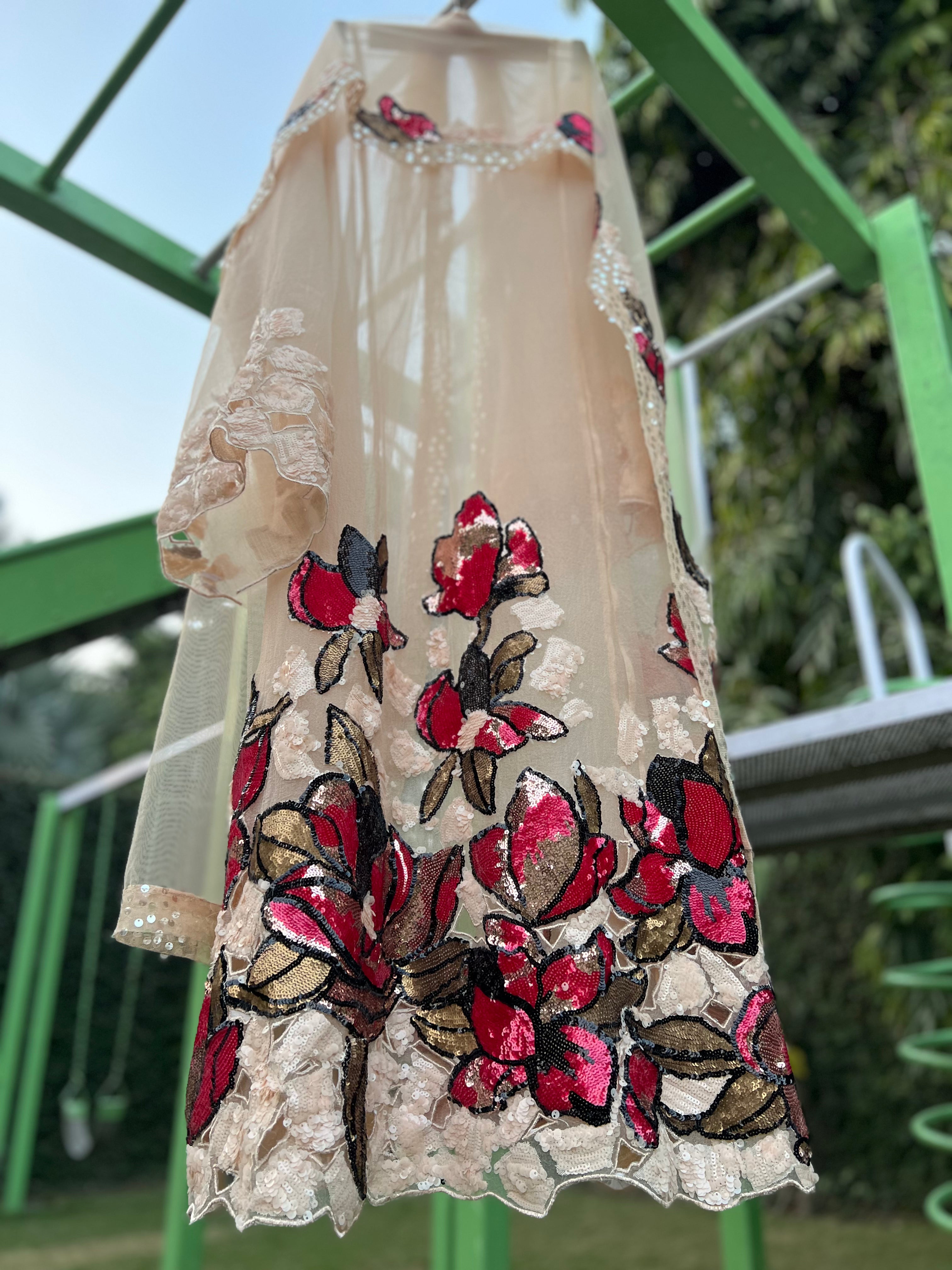 Beige Ball Sequin Cuts Aline