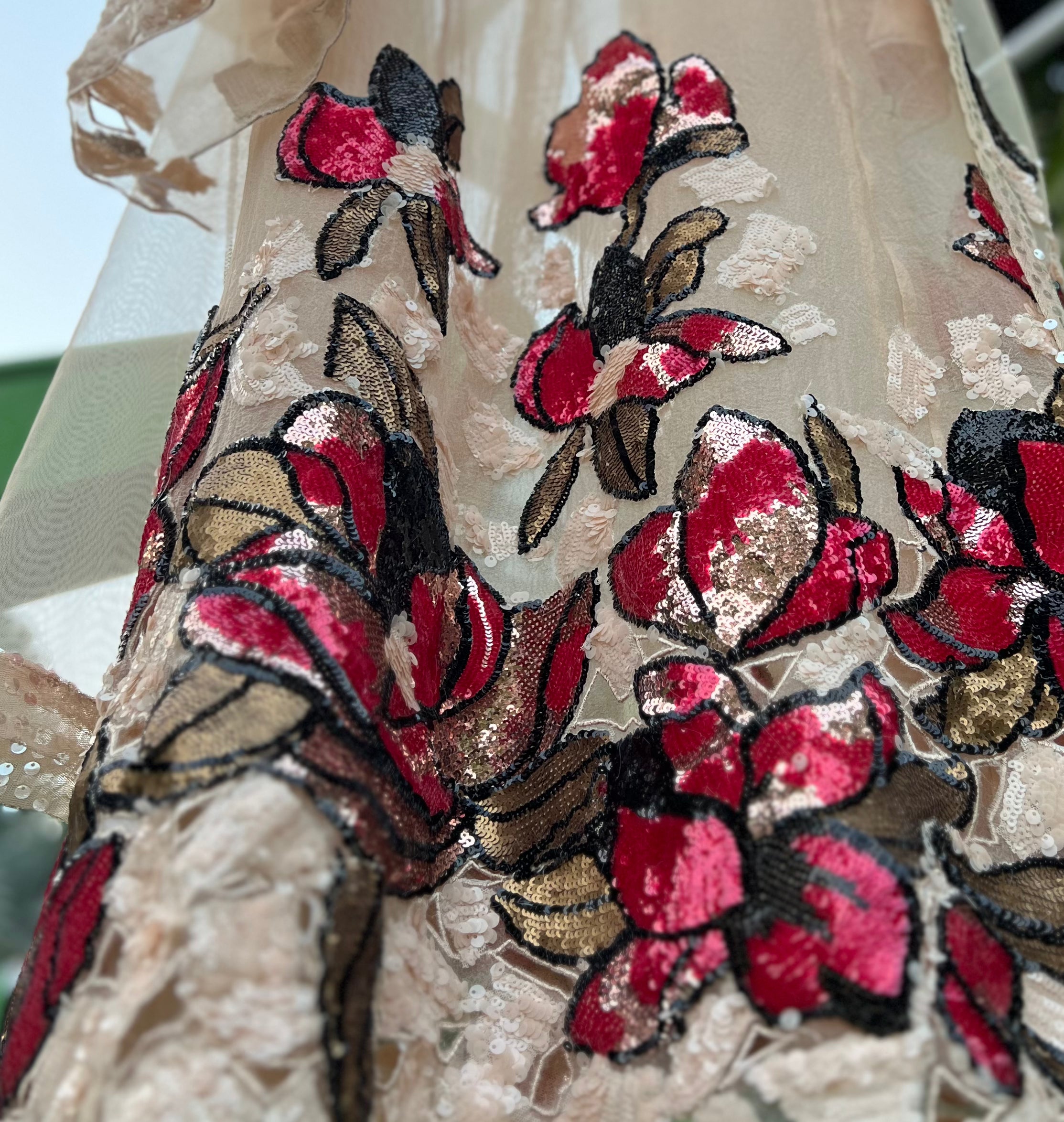 Beige Ball Sequin Cuts Aline