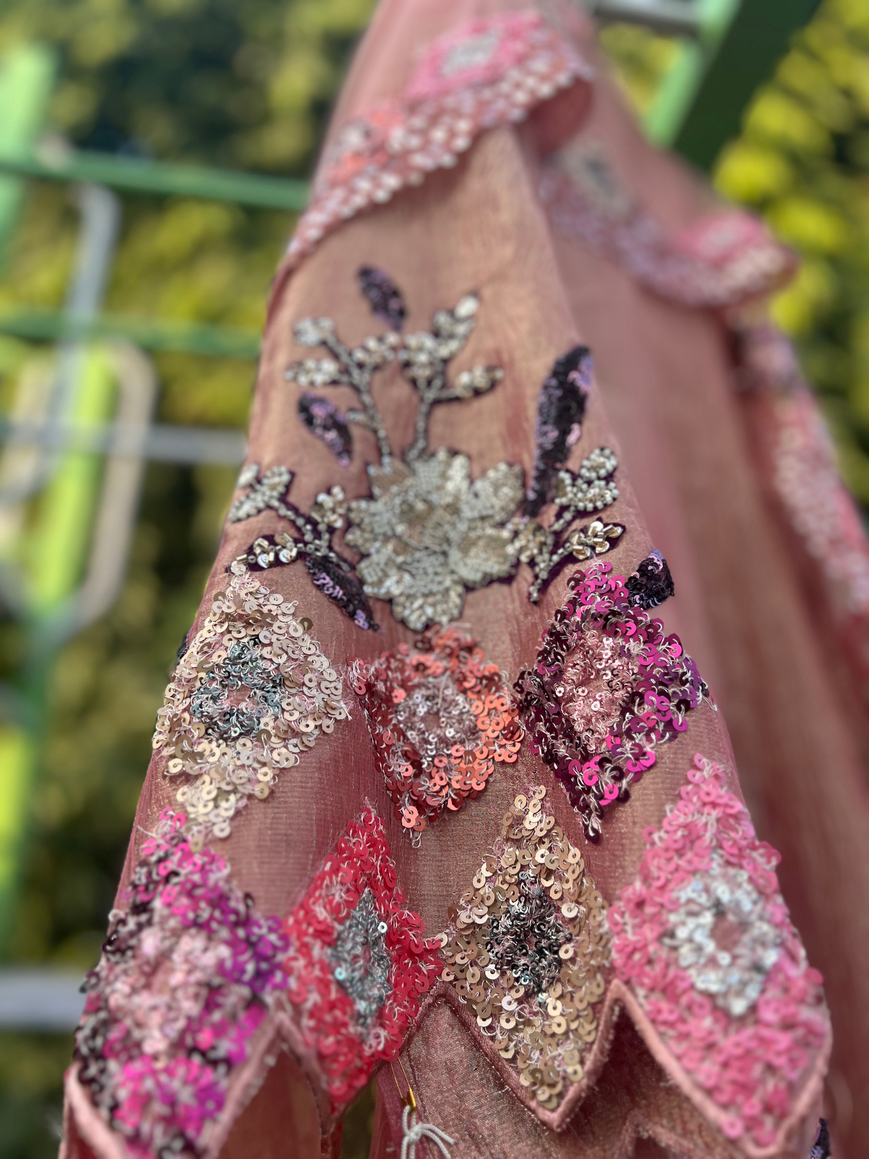 Pink Gold Diamond Shimmering Strands Anarkali