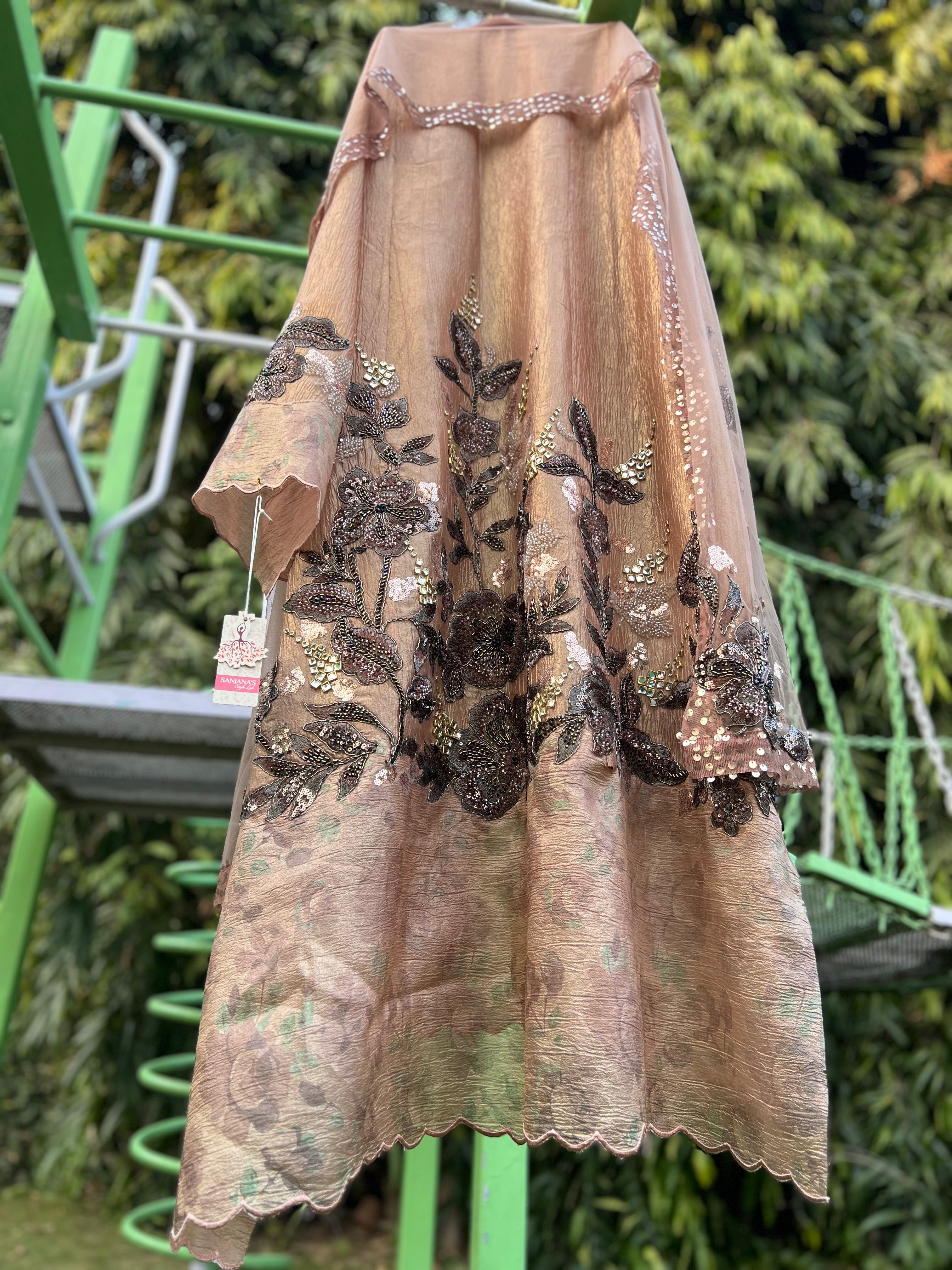 Beige Foil Print Tissue Aline