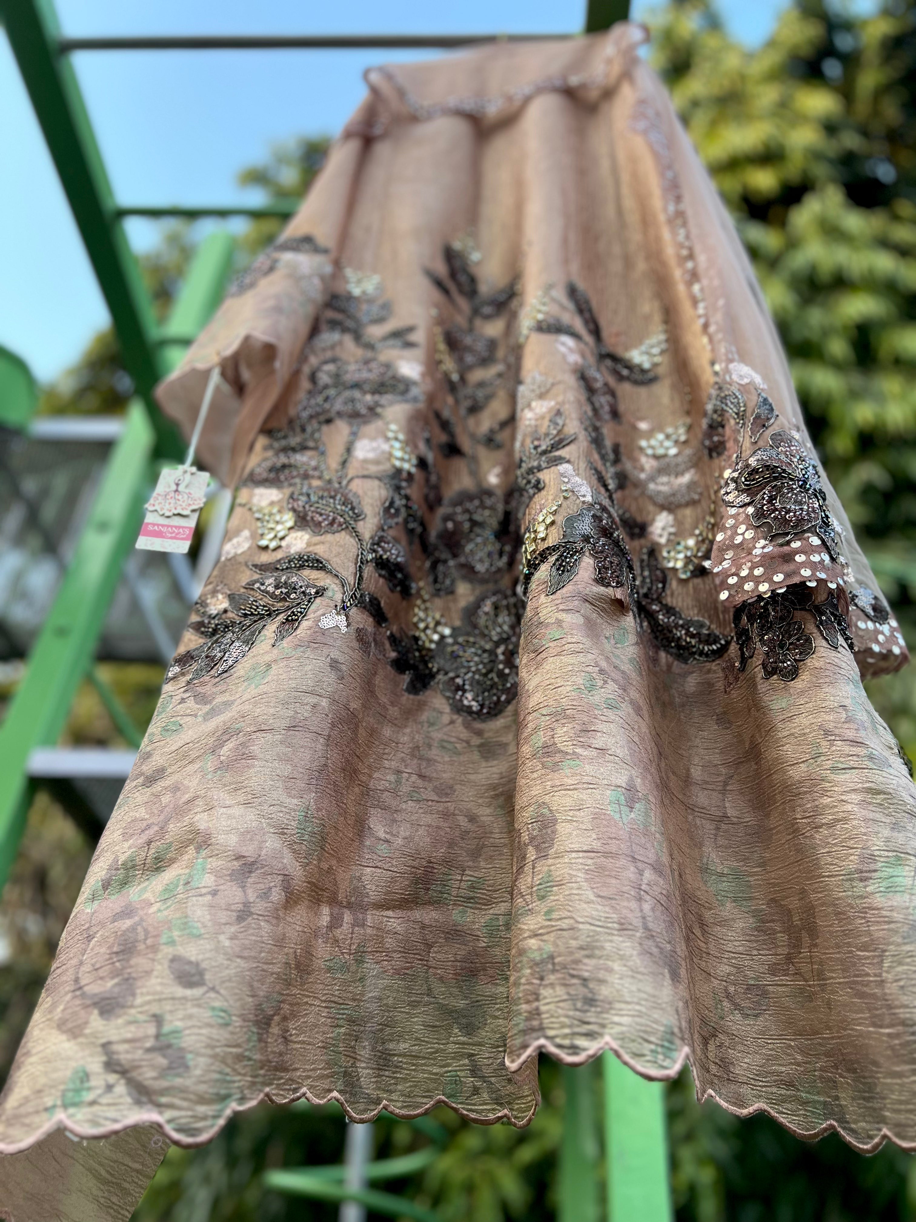 Beige Foil Print Tissue Aline