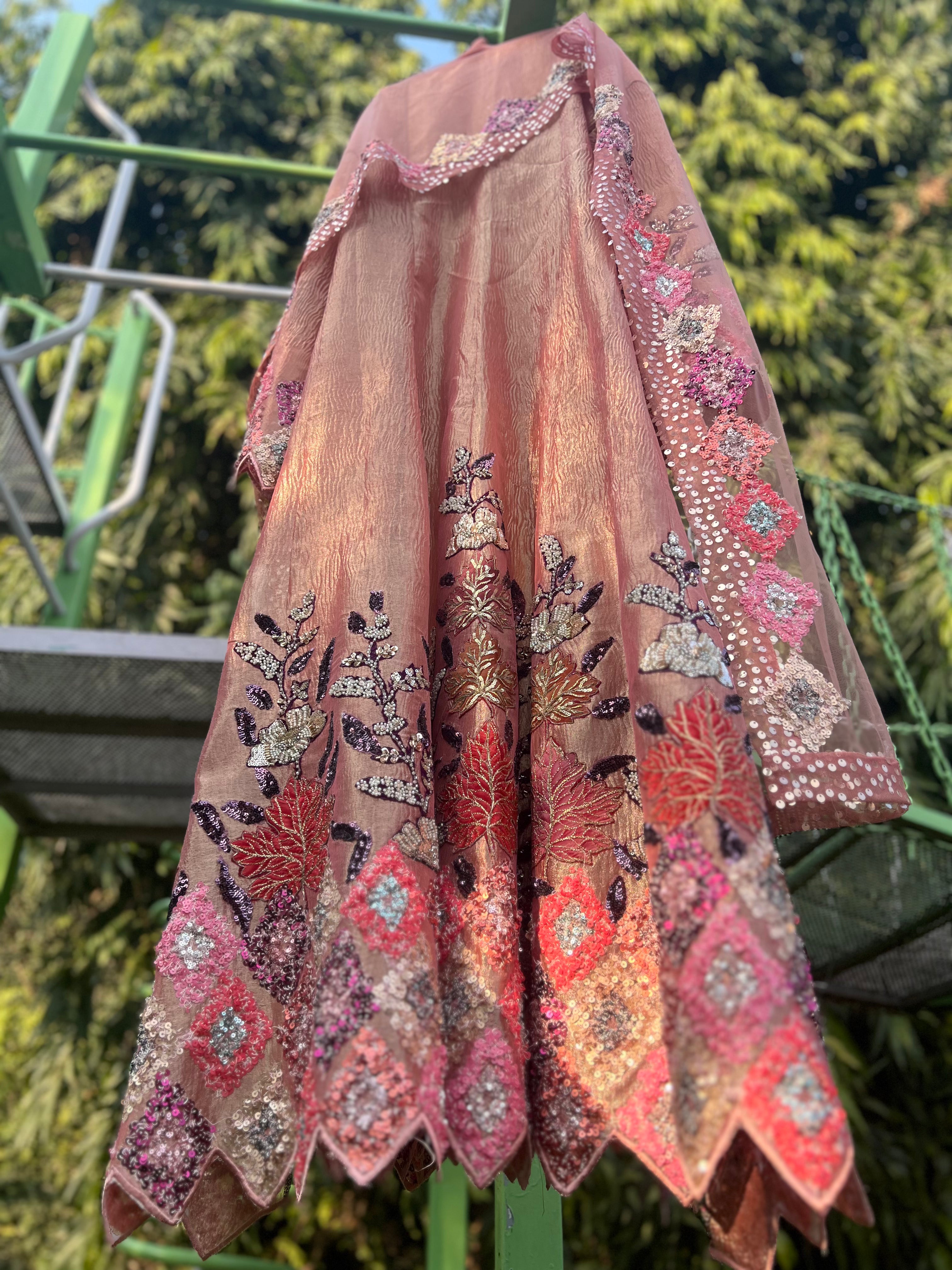 Pink Gold Diamond Shimmering Strands Anarkali