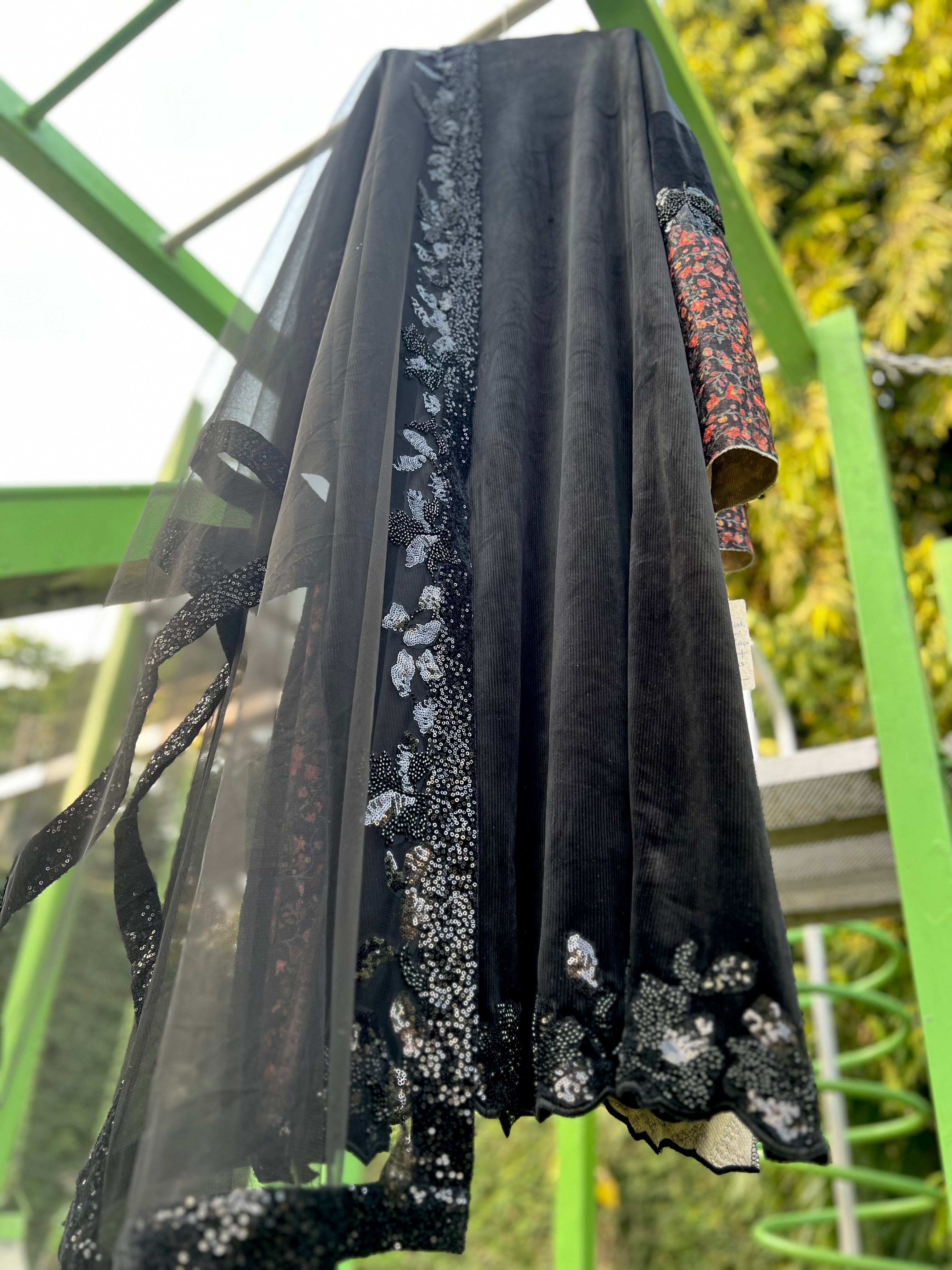 Black Velvet Kani Print Aline Jacket