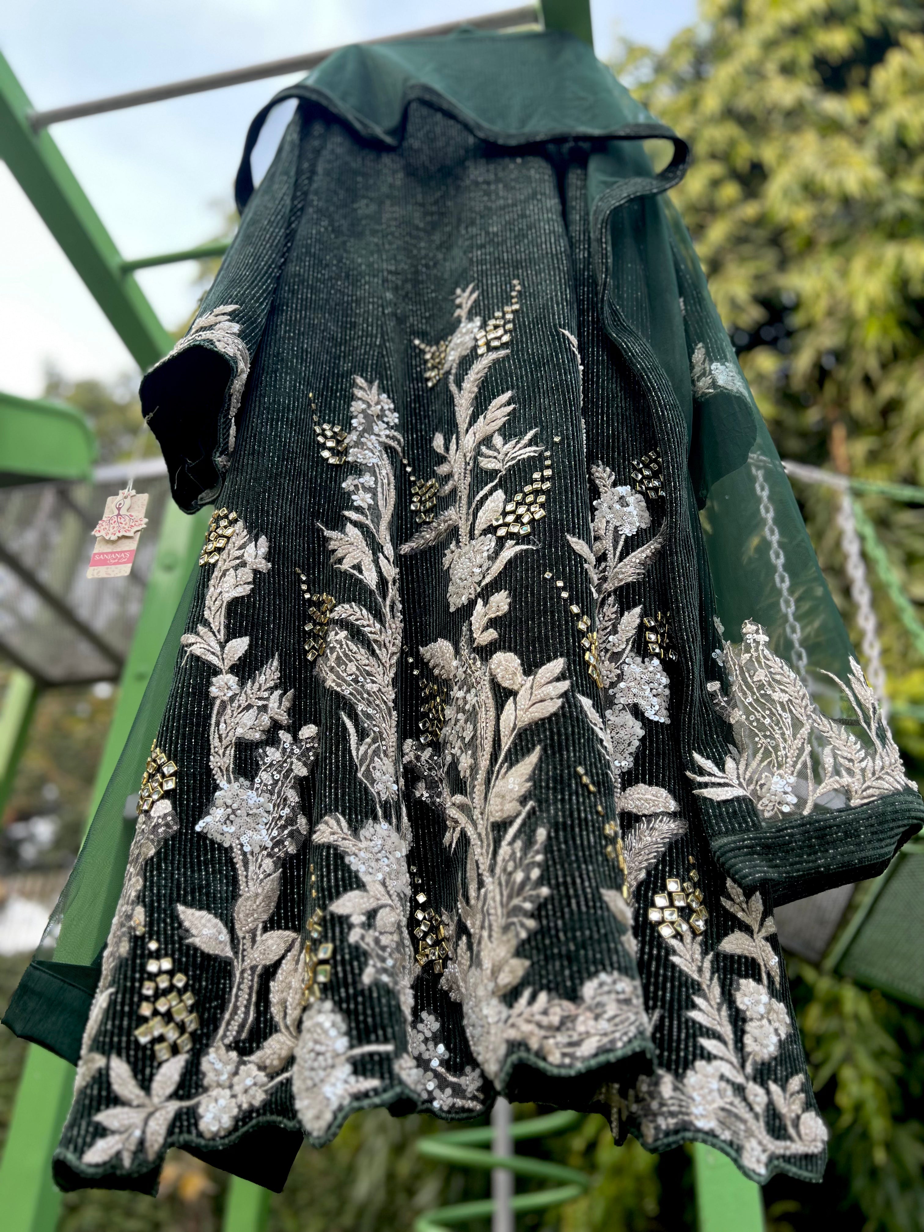 Green Cord Velvet Cream Aline