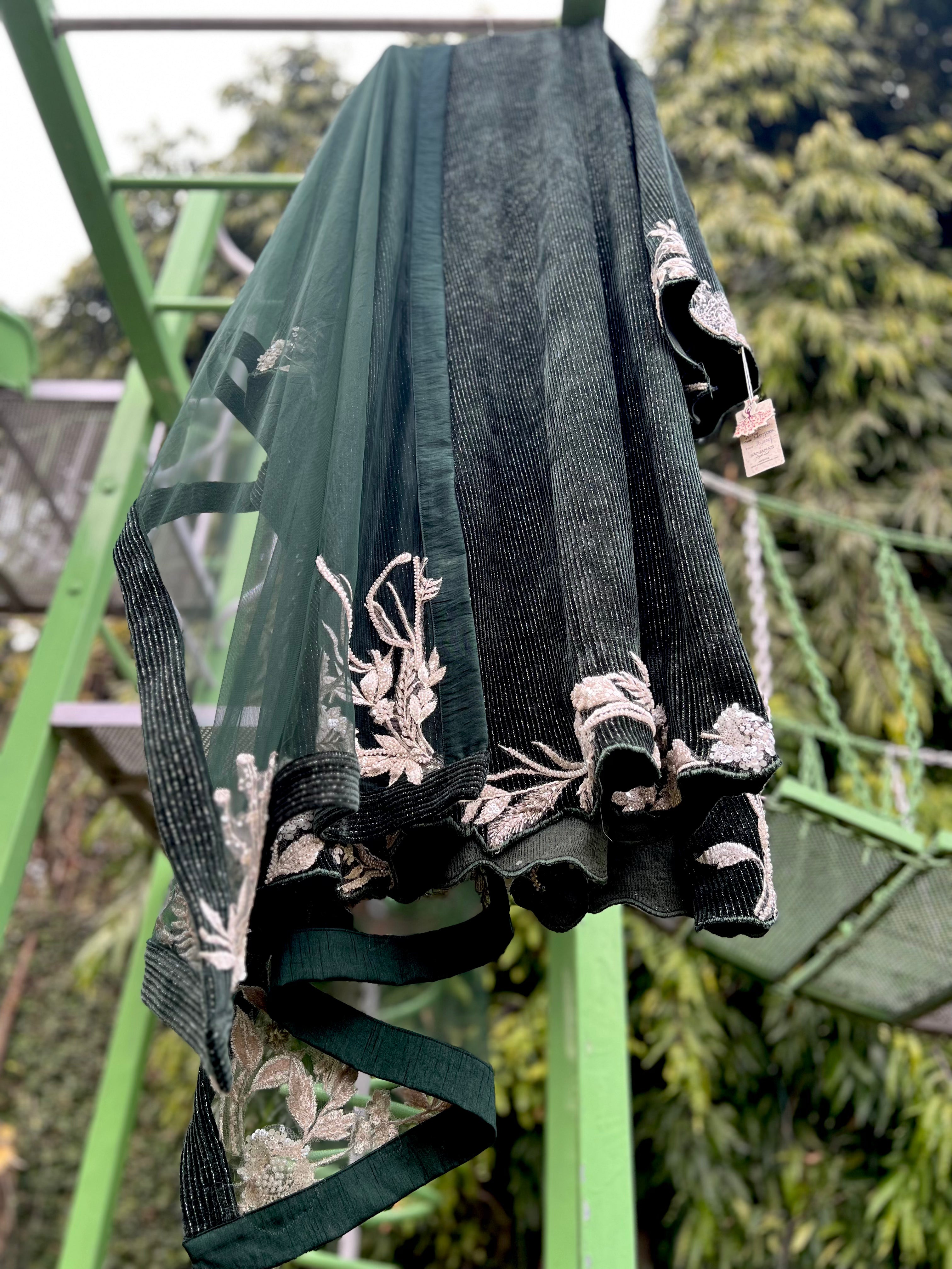 Green Cord Velvet Cream Aline