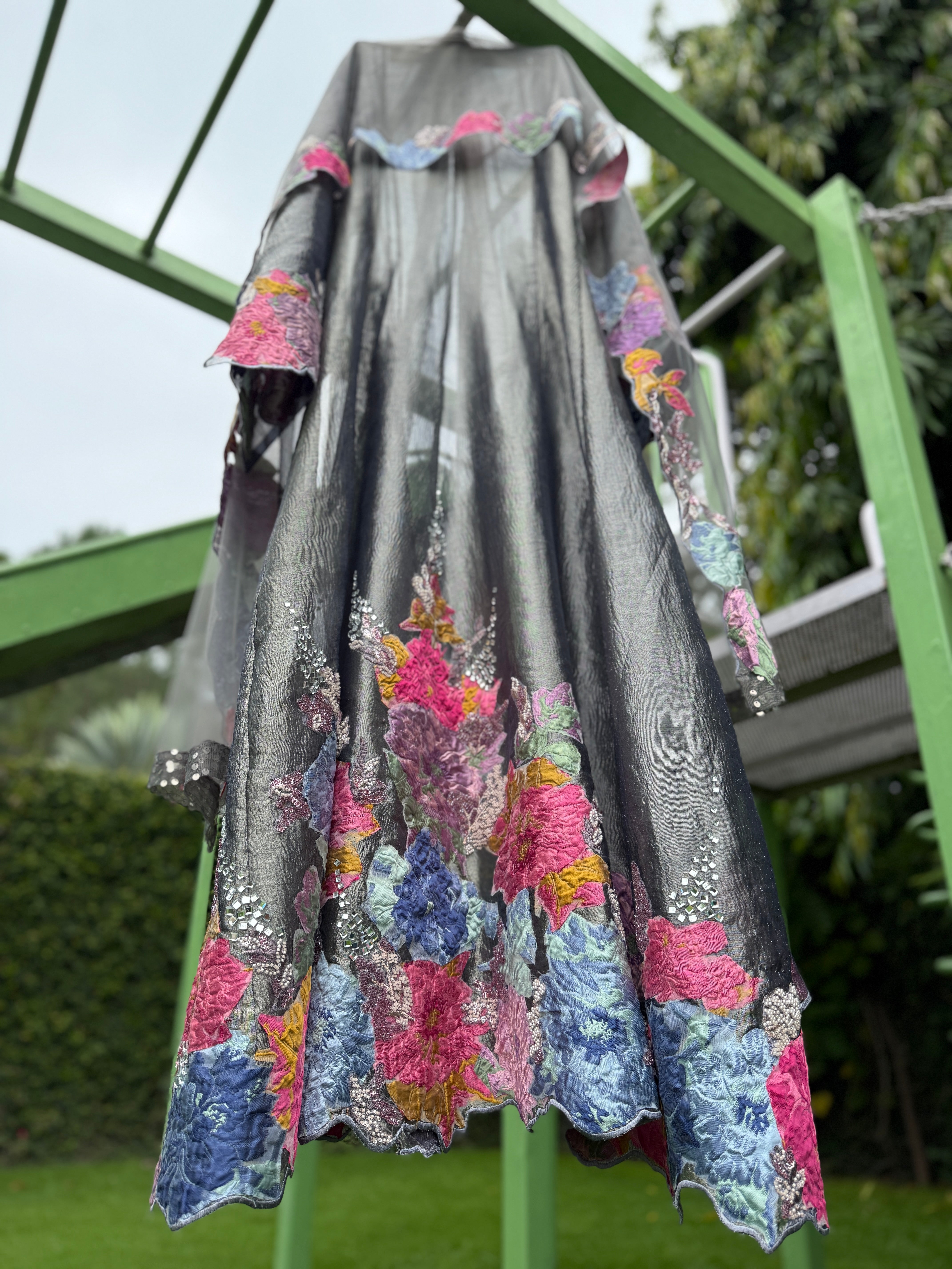 Dual Grey Brocade Shimmering Strands Anarkali