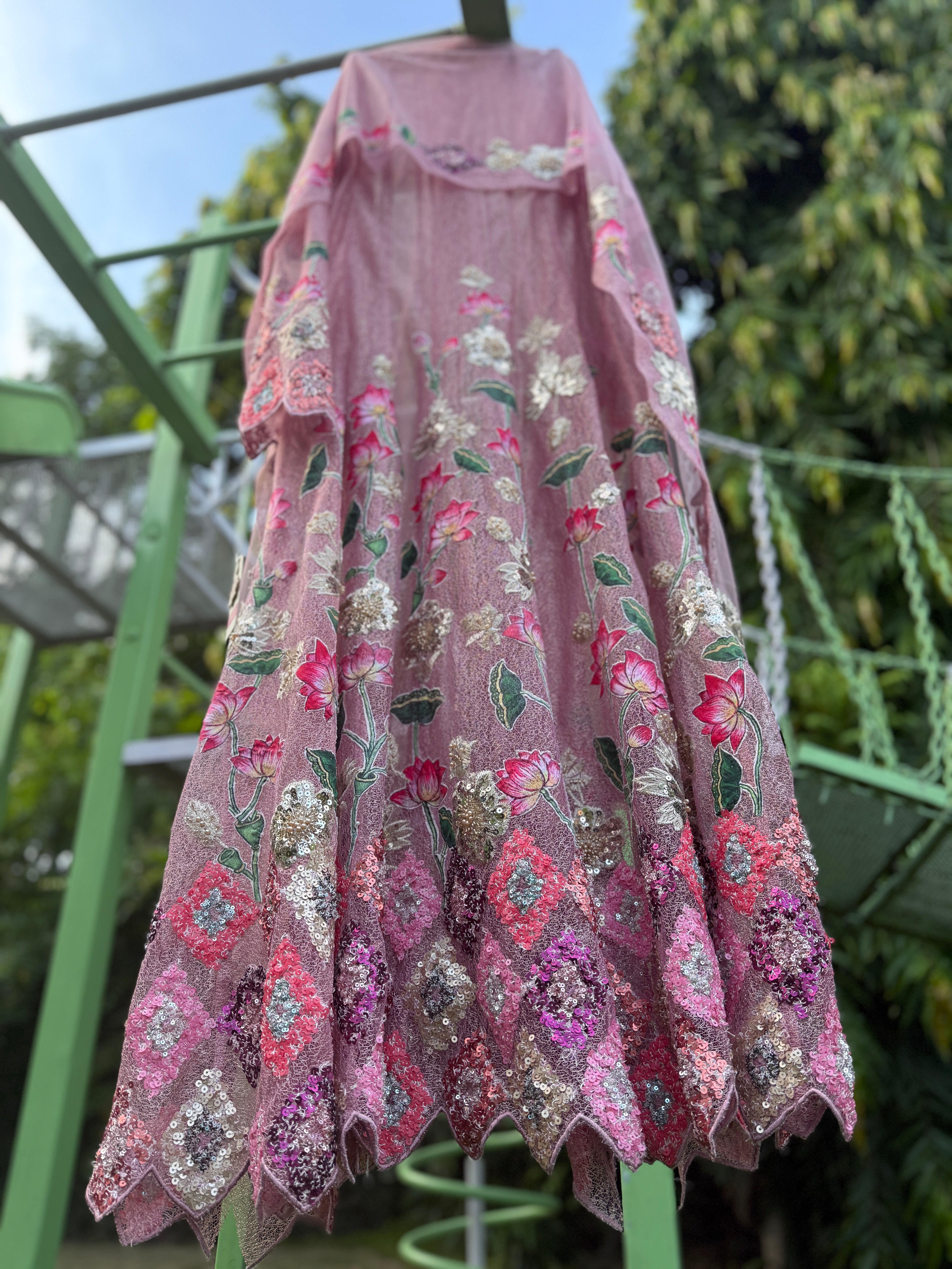 Pink Mesh Lotus Diamond Anarkali