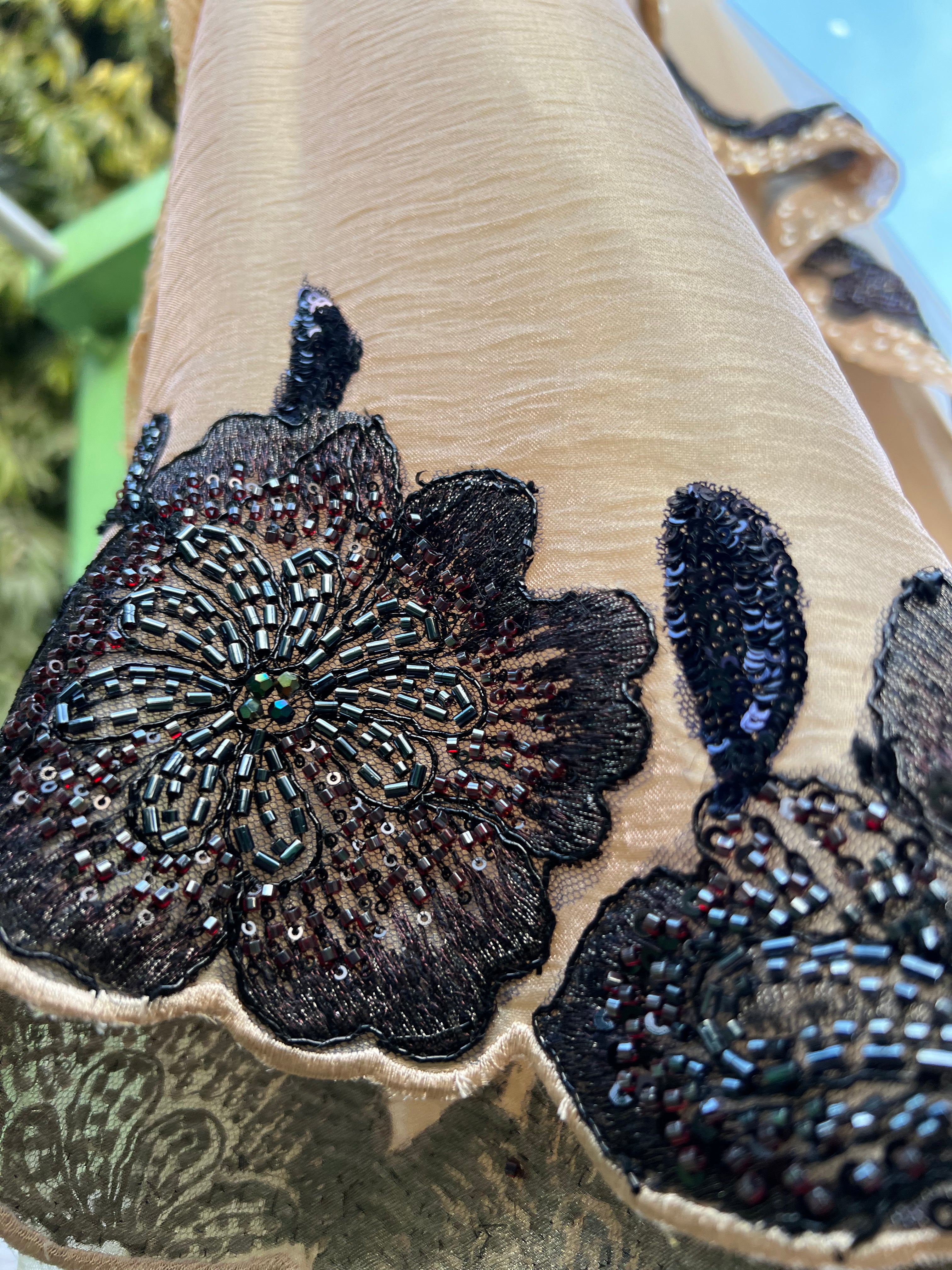 Light Gold Organza Tissue Navy Kali Embroidery Anarkali