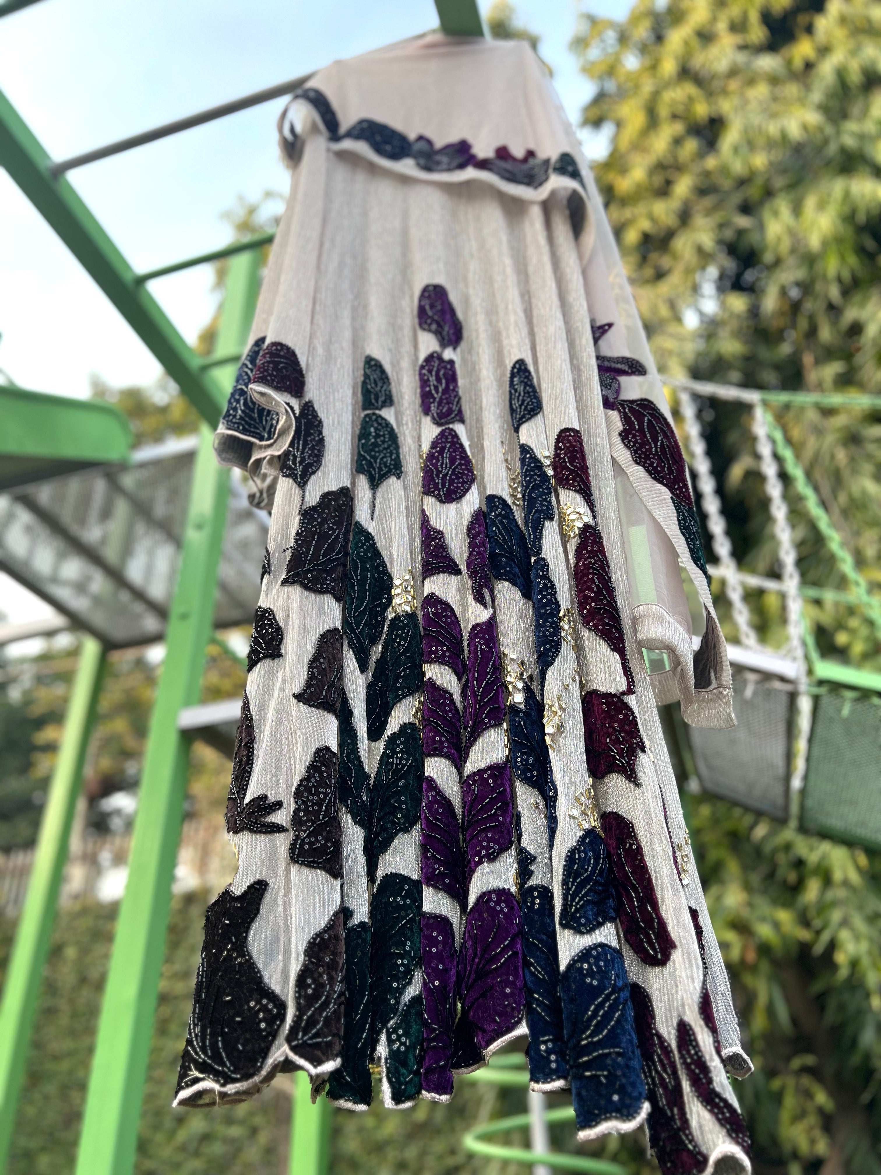 Light Beige Pleated 5 Colour Leaf Anarkali