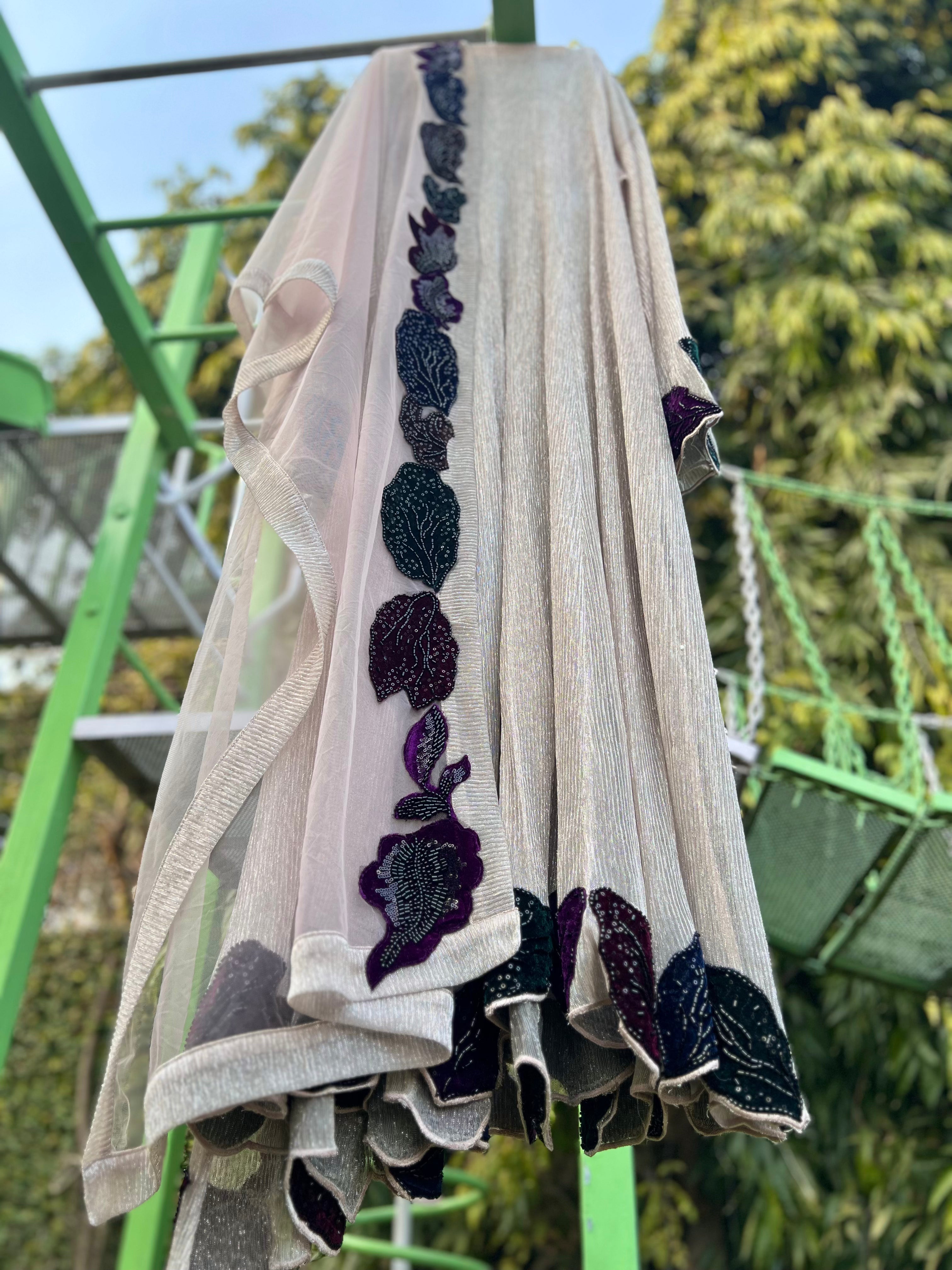 Light Beige Pleated 5 Colour Leaf Anarkali