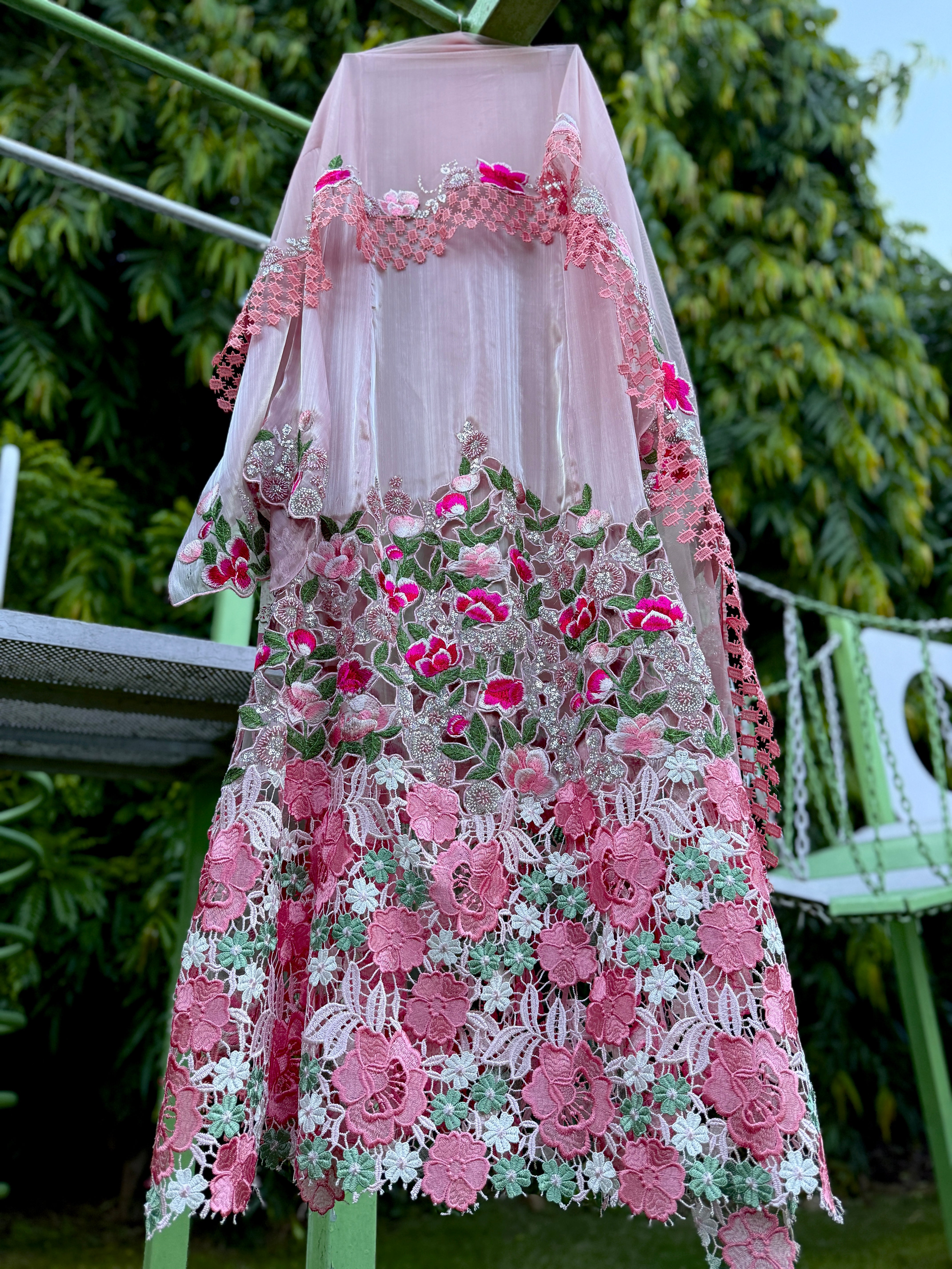 Peach Satin Organza Filigree