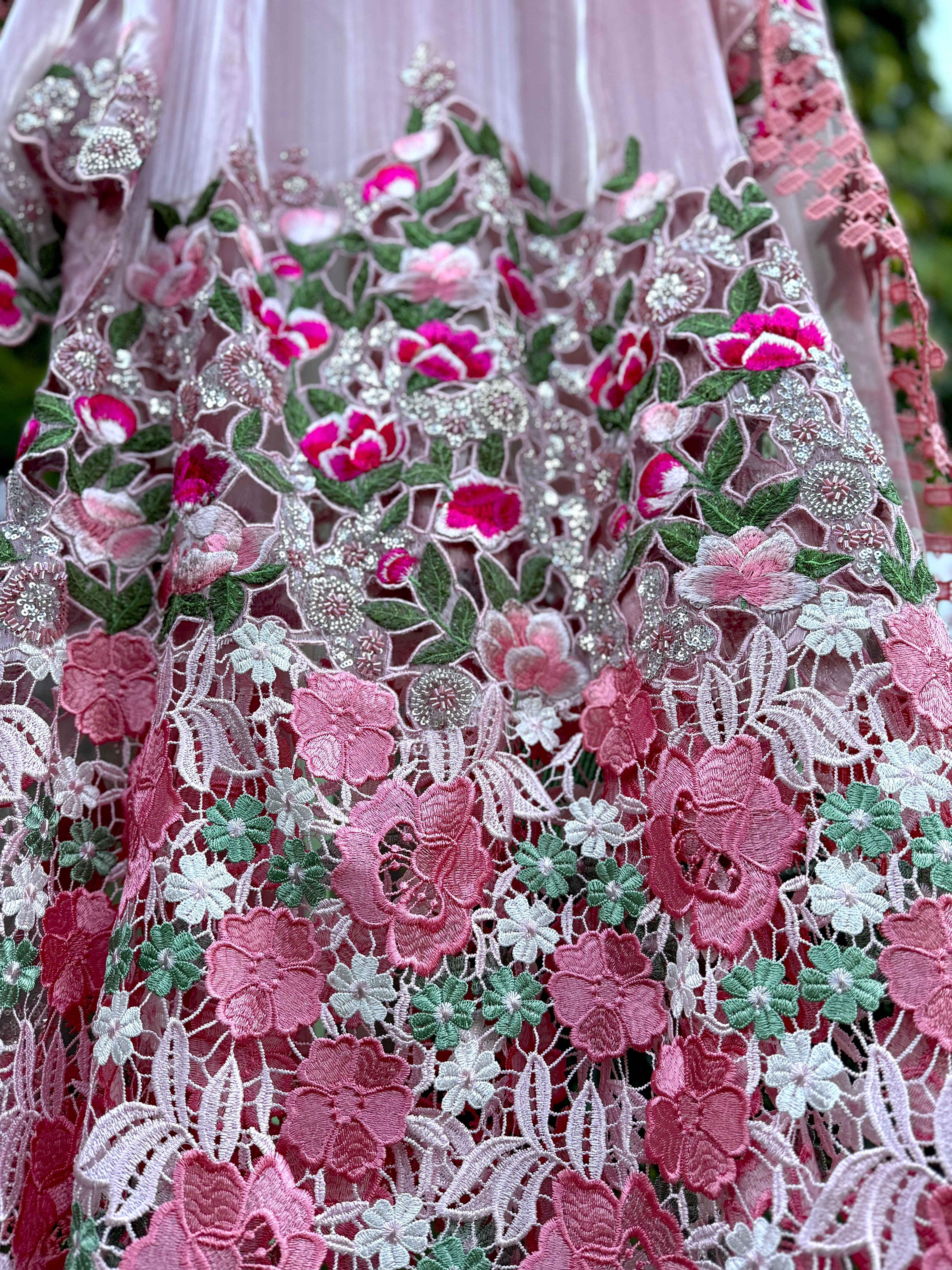 Peach Satin Organza Filigree