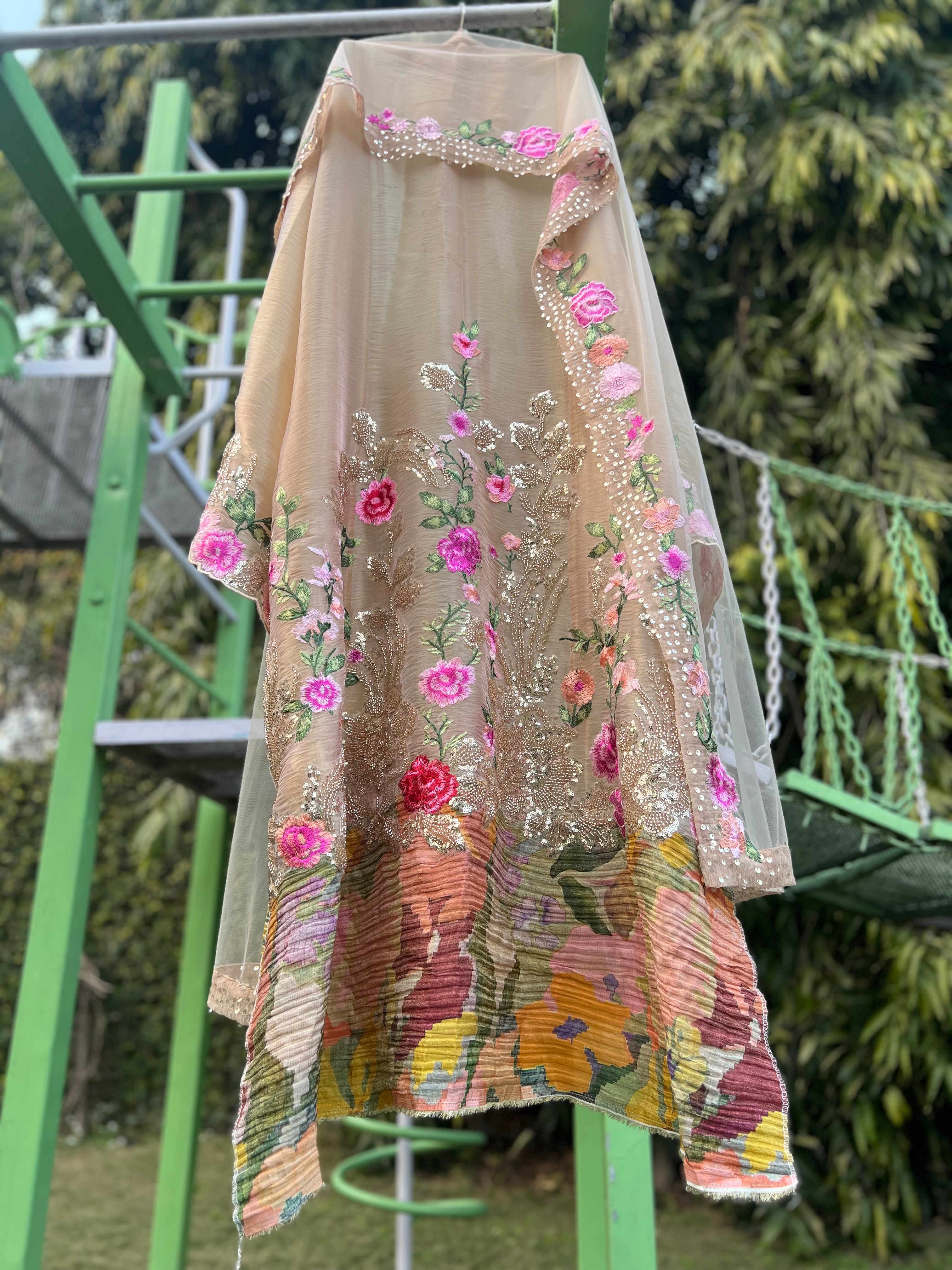 Gold Organza Tissue Multi Floral Aline