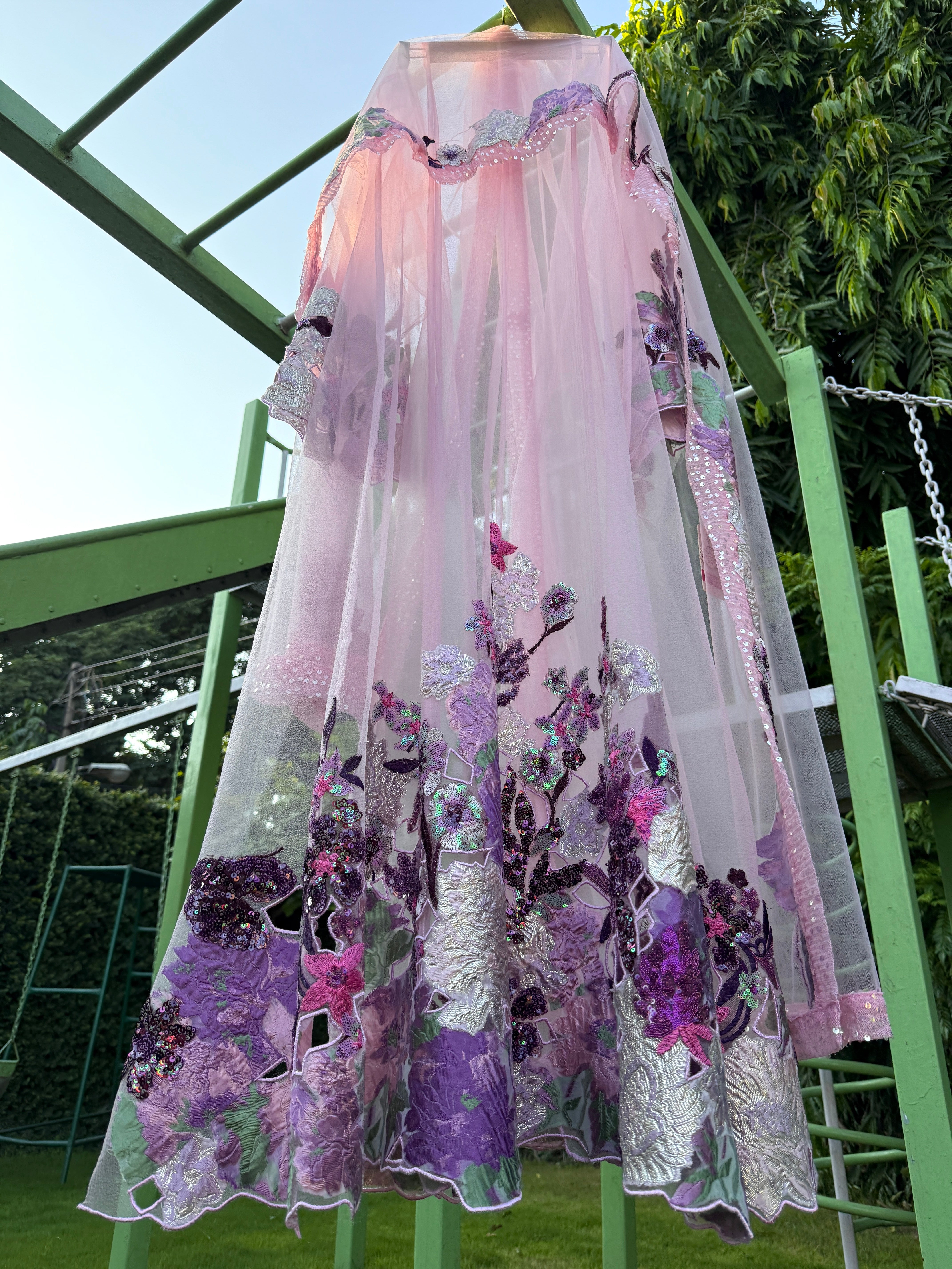 Pink Bubble Cuts Anarkali