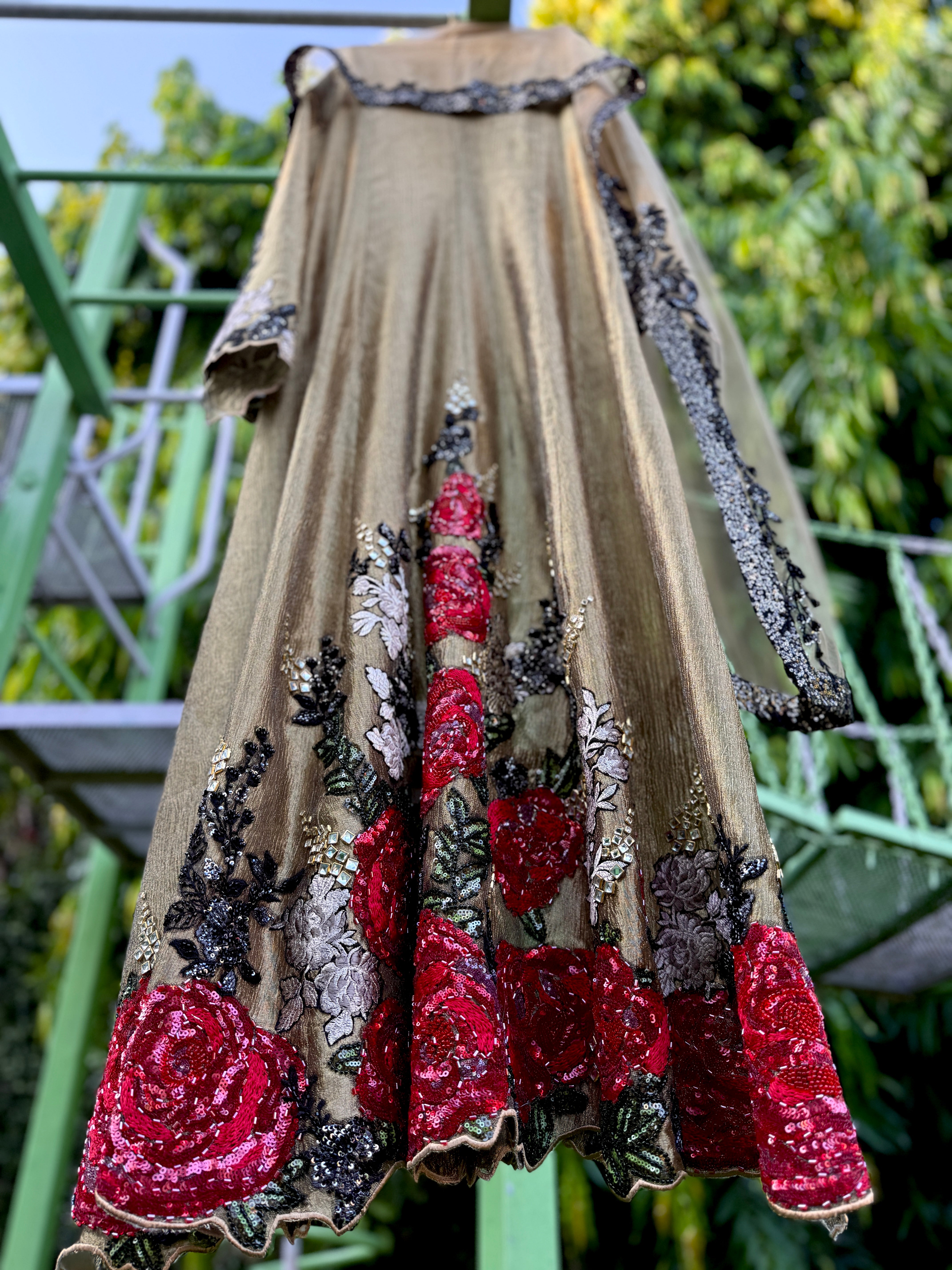 Gold Red Rose Shimmering Strands Anarkali