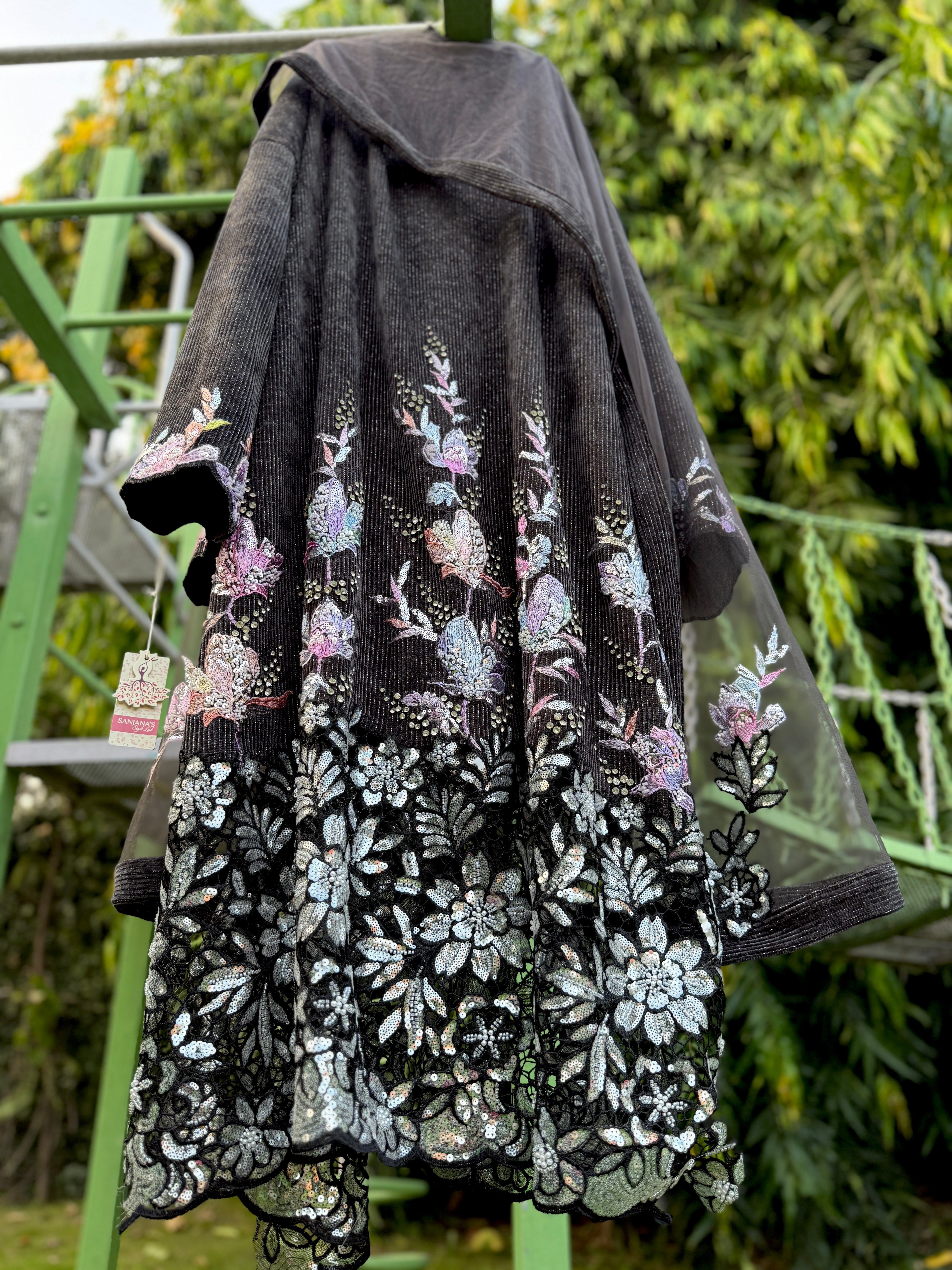 Grey Cord Sequin Cuts