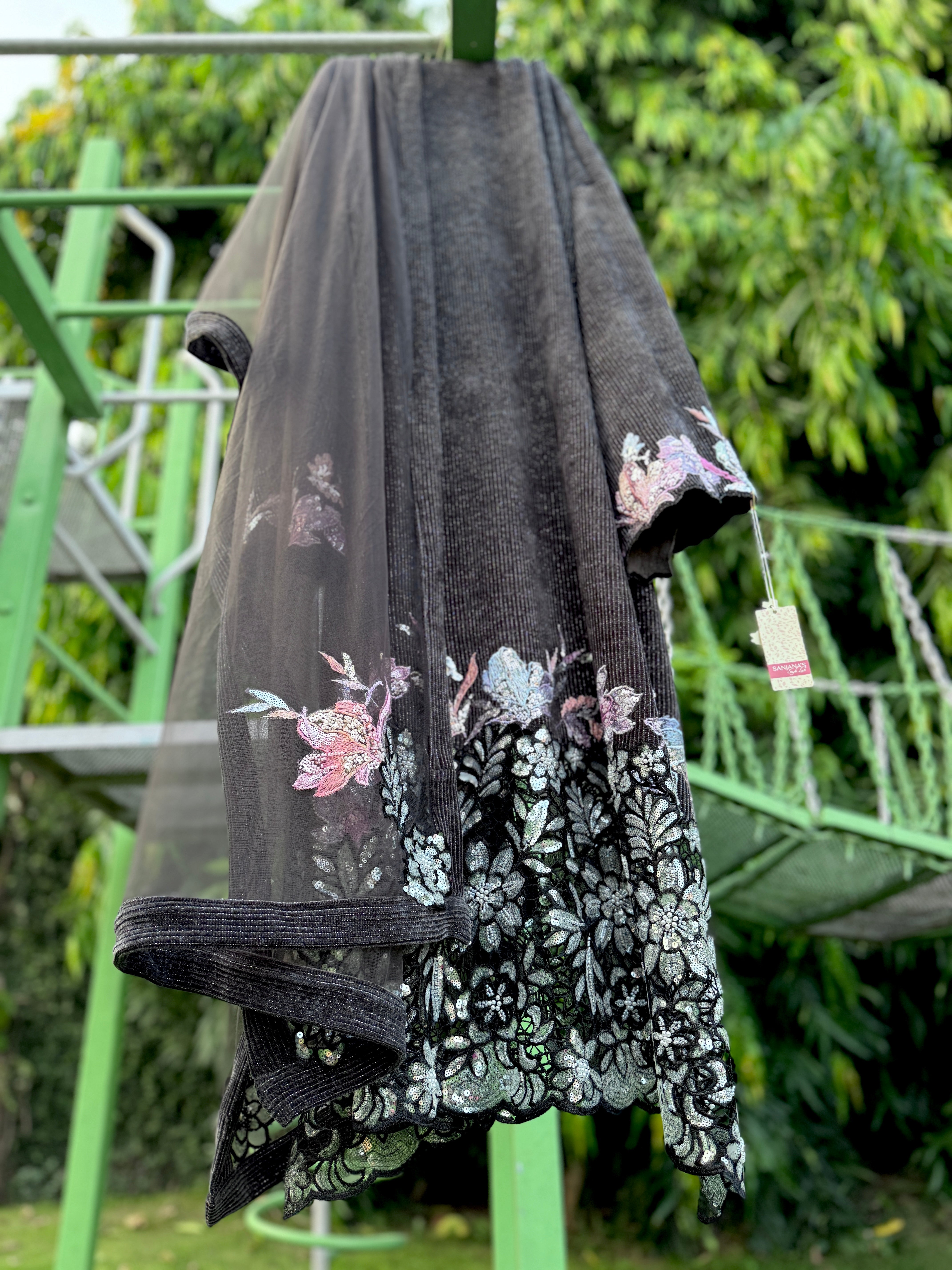 Grey Cord Sequin Cuts