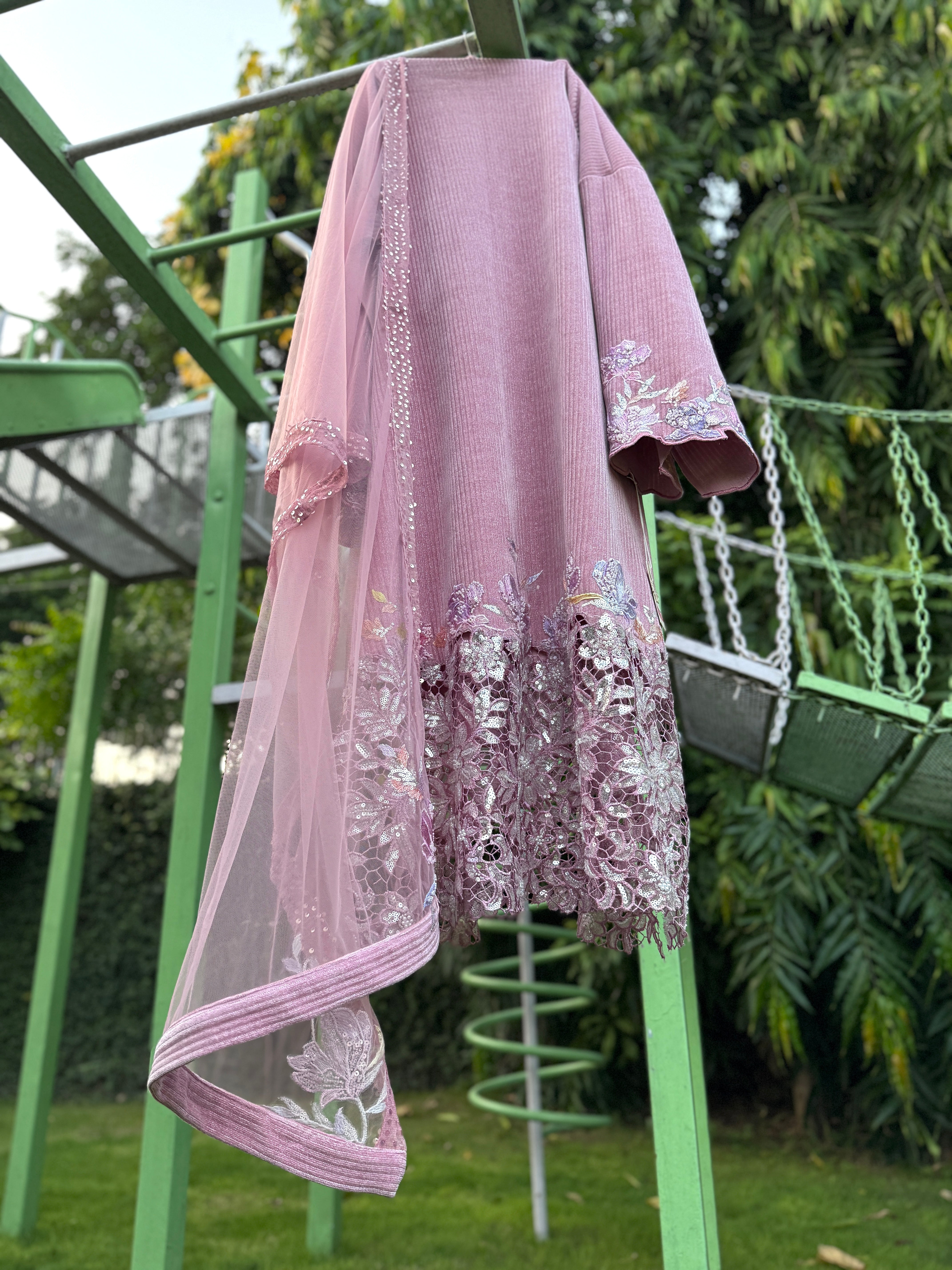 Pink Cord Sequin Cuts