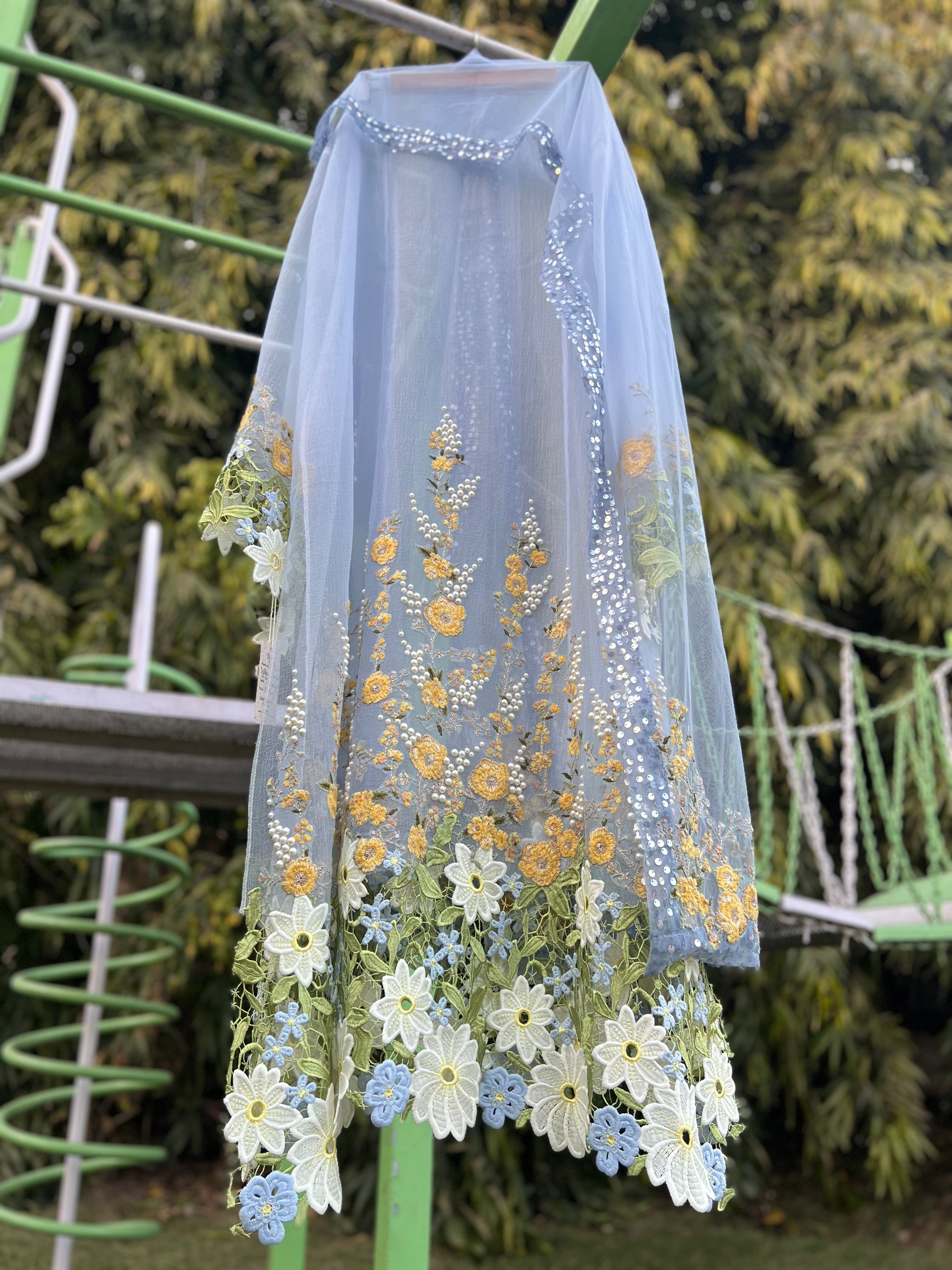 Blue Ball Lace Yellow Flower Aline