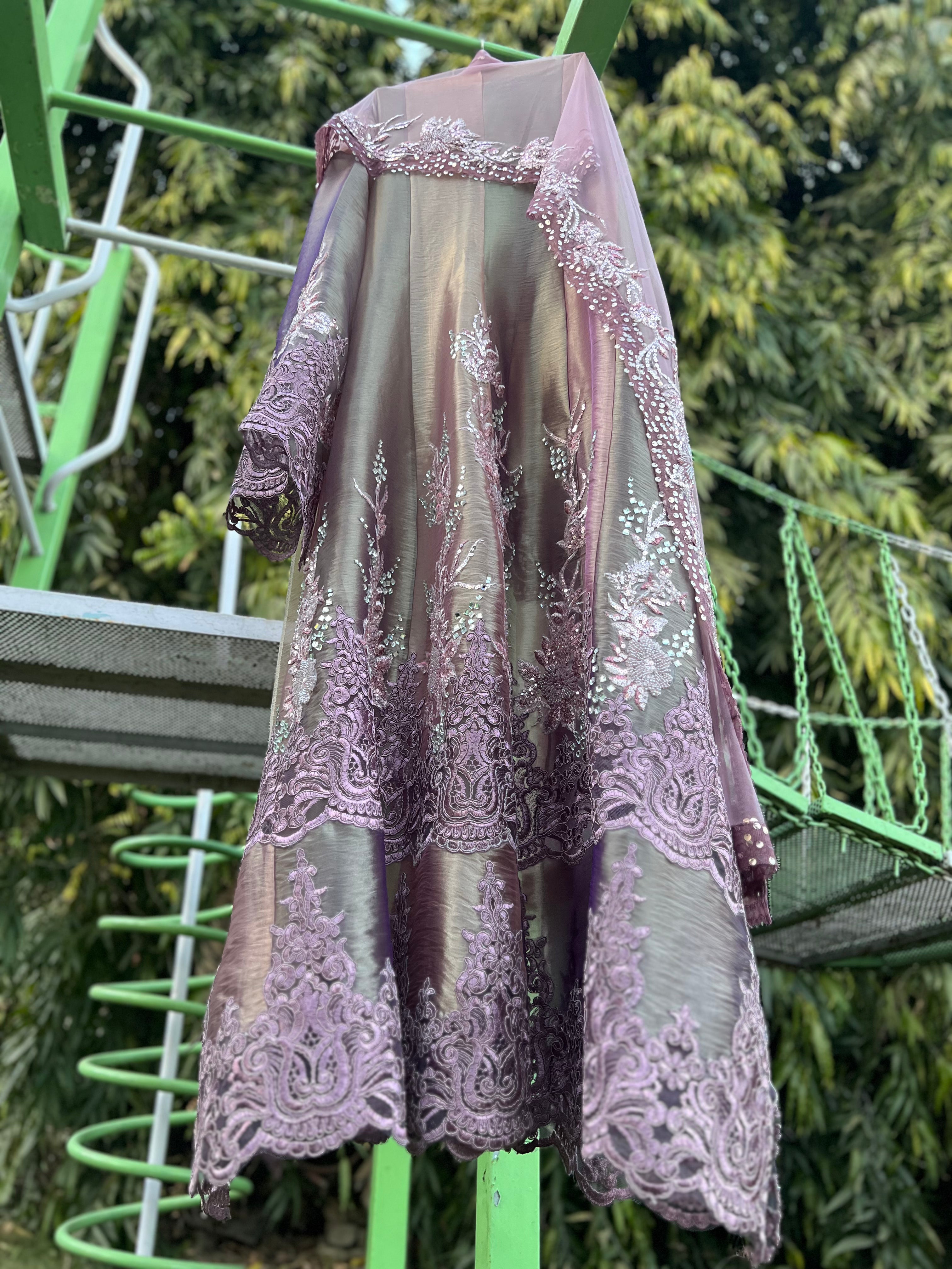 Lilac On Lilac Organza Tissue Lace Anarkali