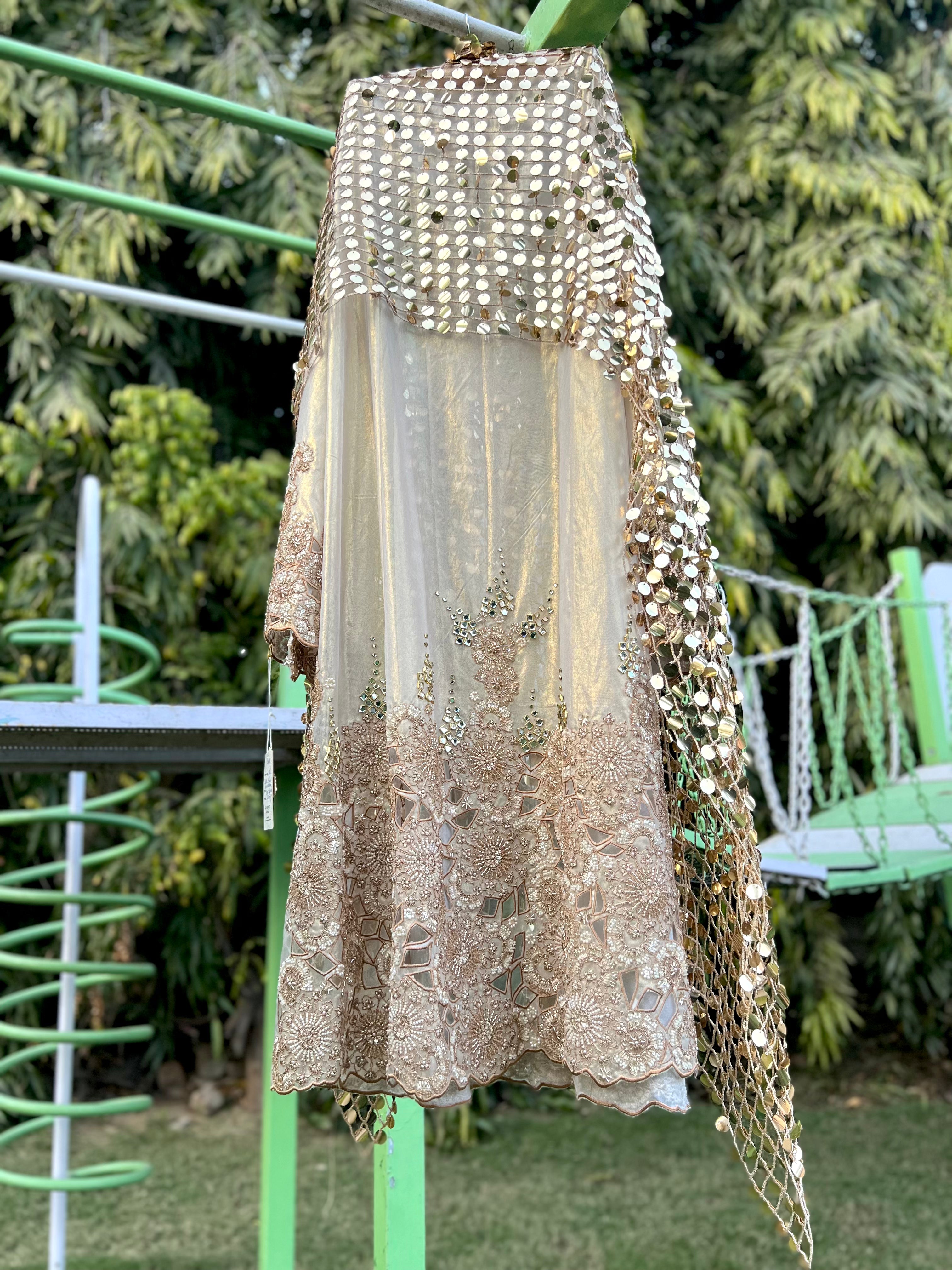 Gold Foil Cuts Mesh Dupatta Aline