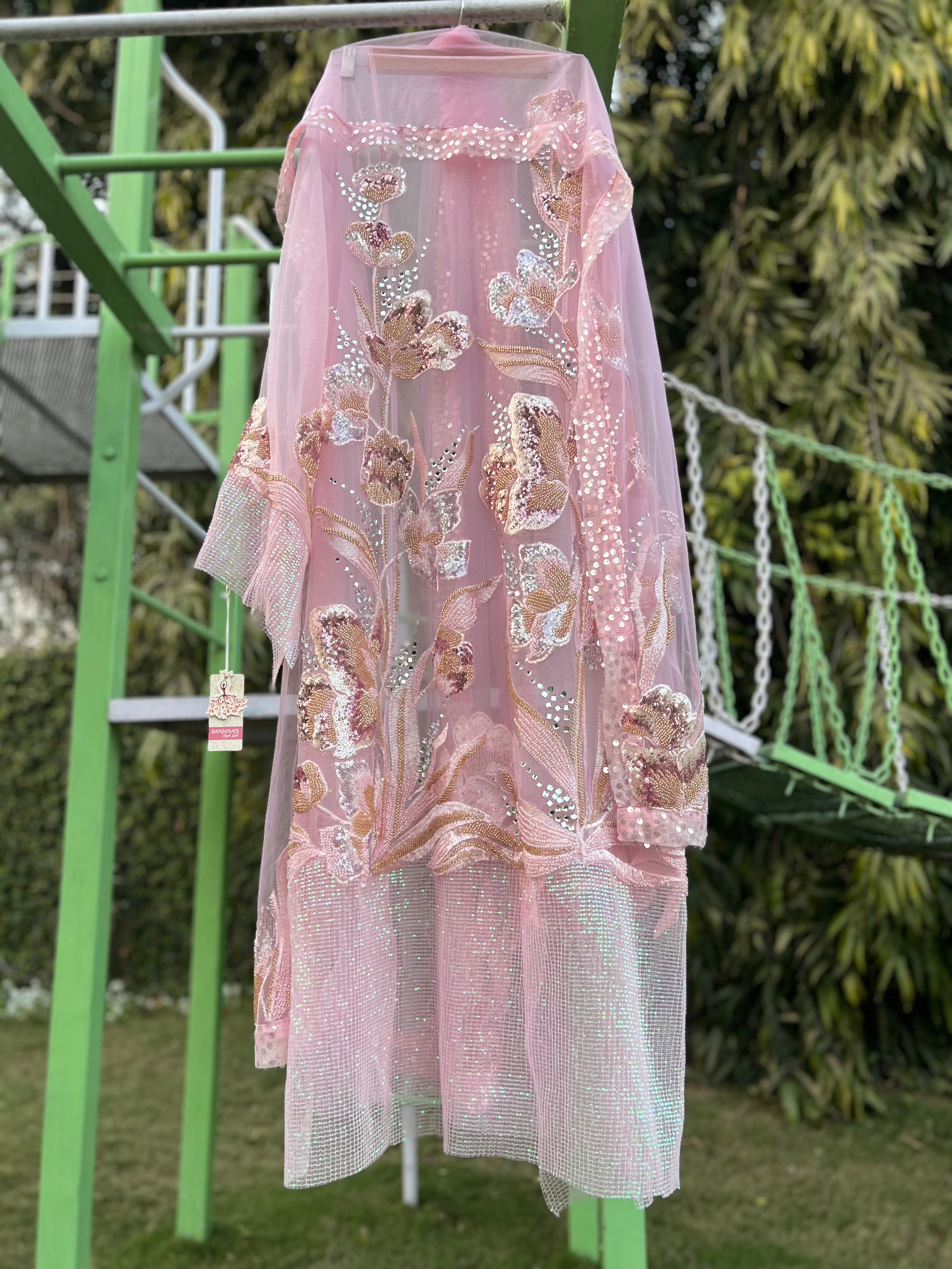 Pink Ball Sequin Cutdana Panel Aline