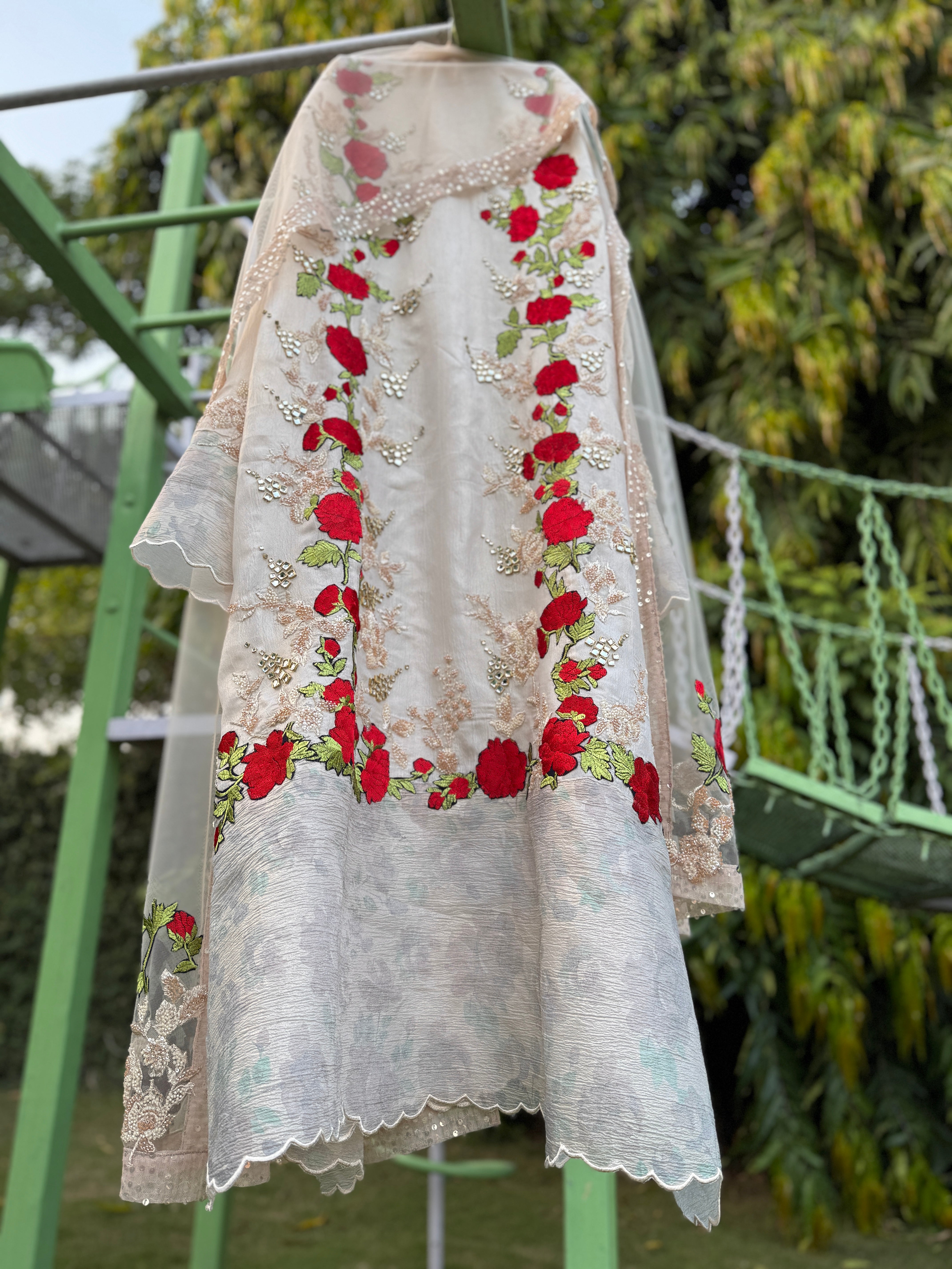 Offwhite Foil Red Rose Panel