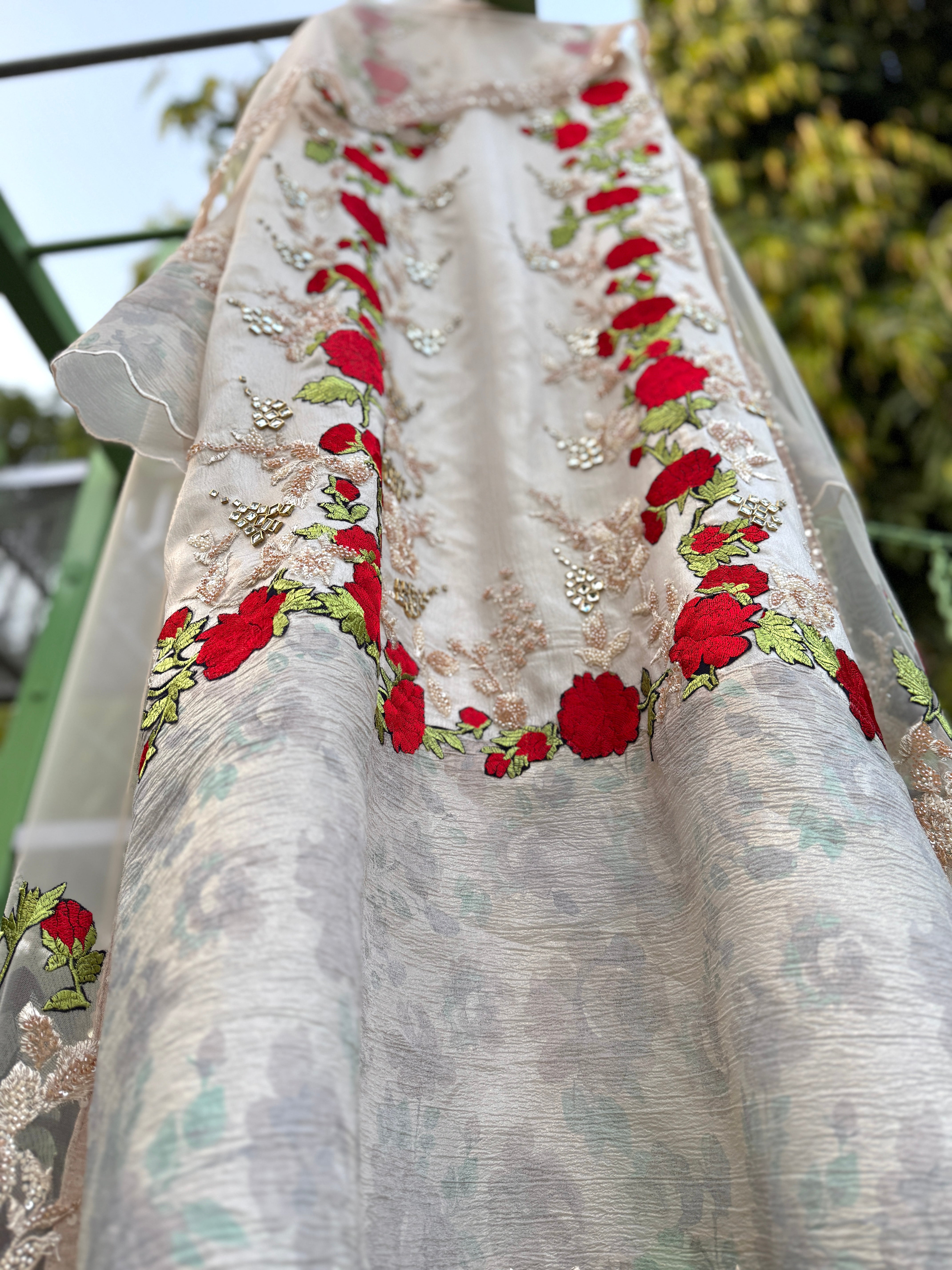 Offwhite Foil Red Rose Panel