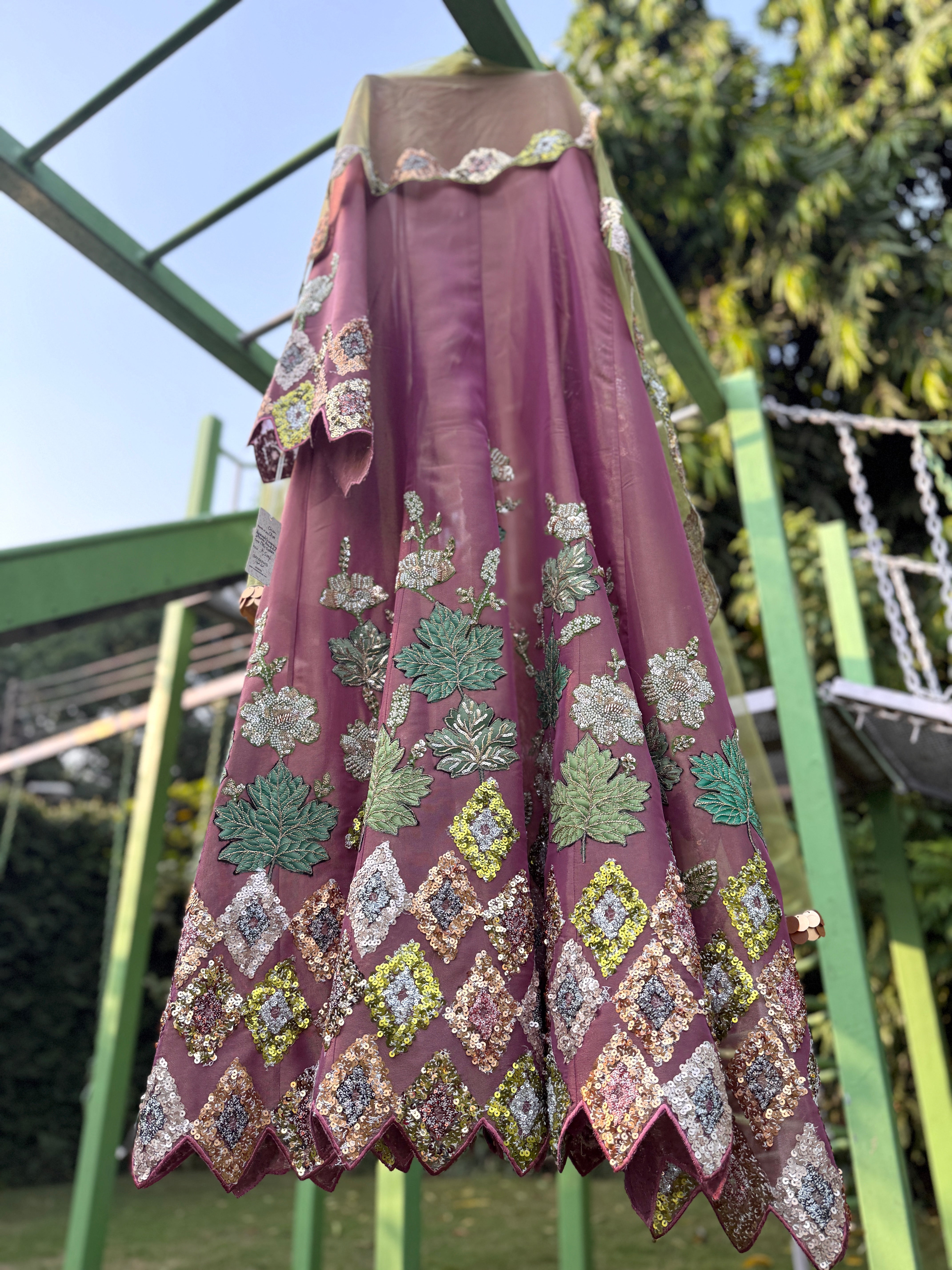 Onion Olive Diamond Shimmering Strands Anarkali