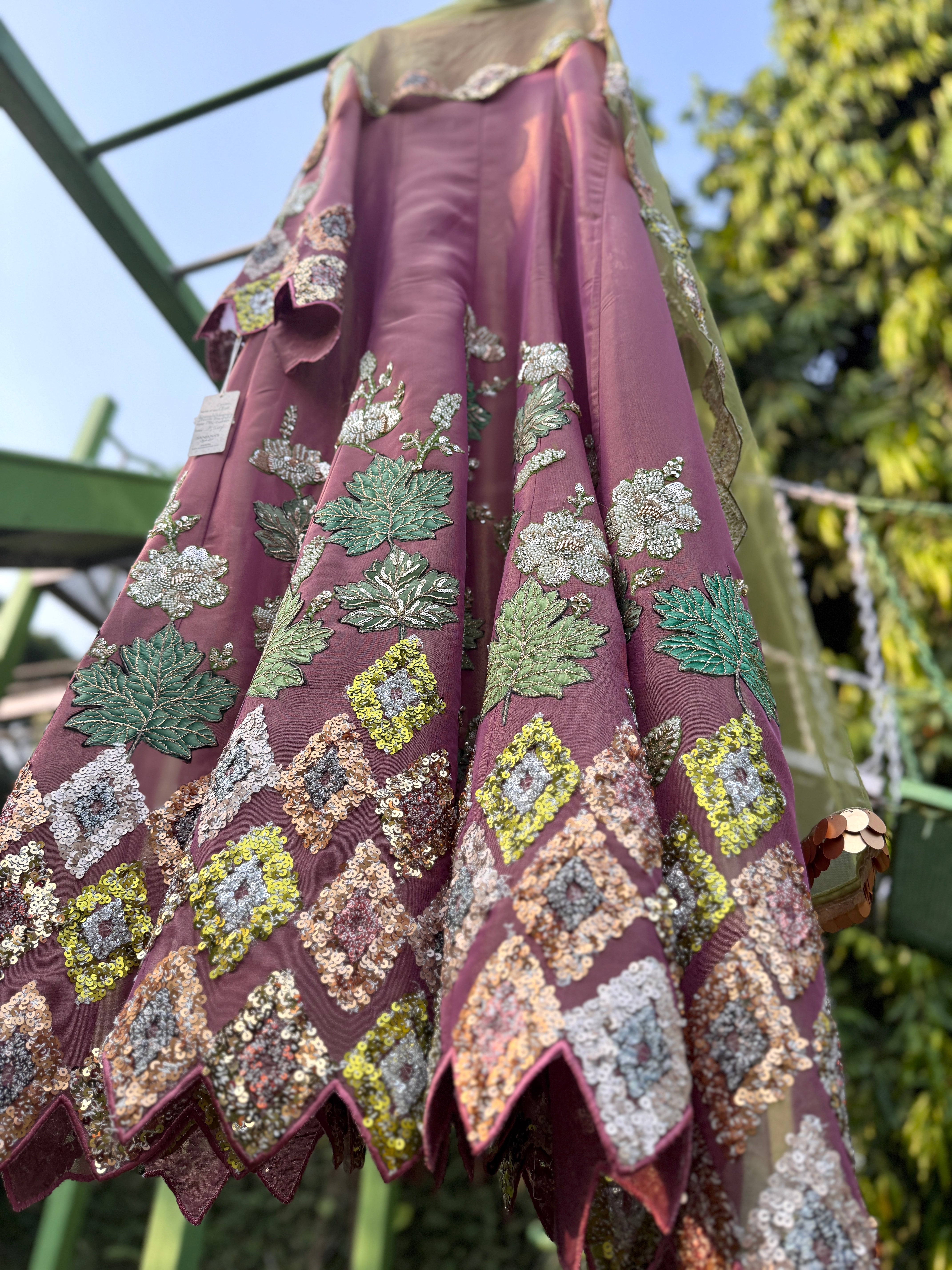 Onion Olive Diamond Shimmering Strands Anarkali