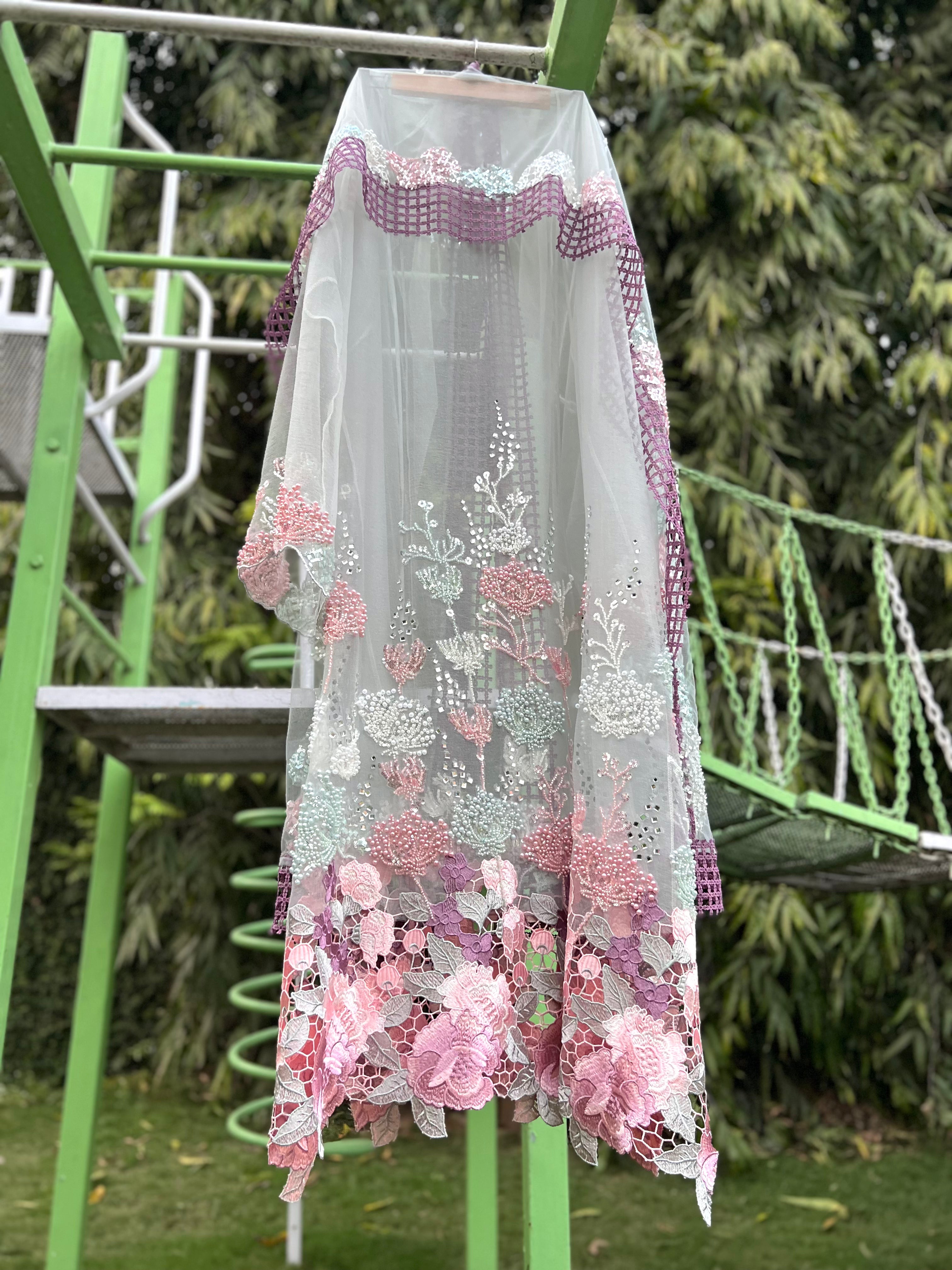 Grey Filigree Pearl Poppies Aline