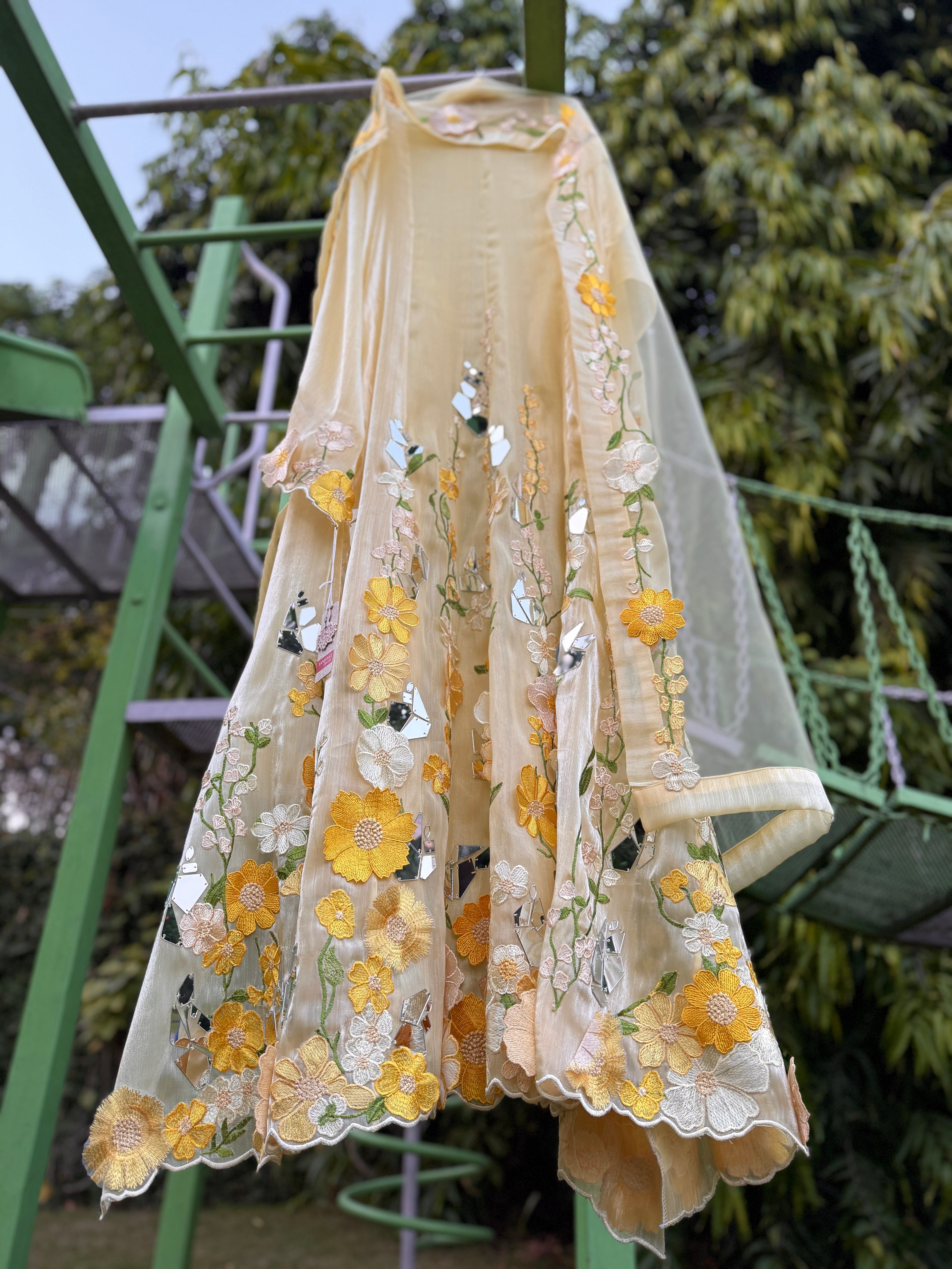 Yellow Organza 3D flower Anarkali