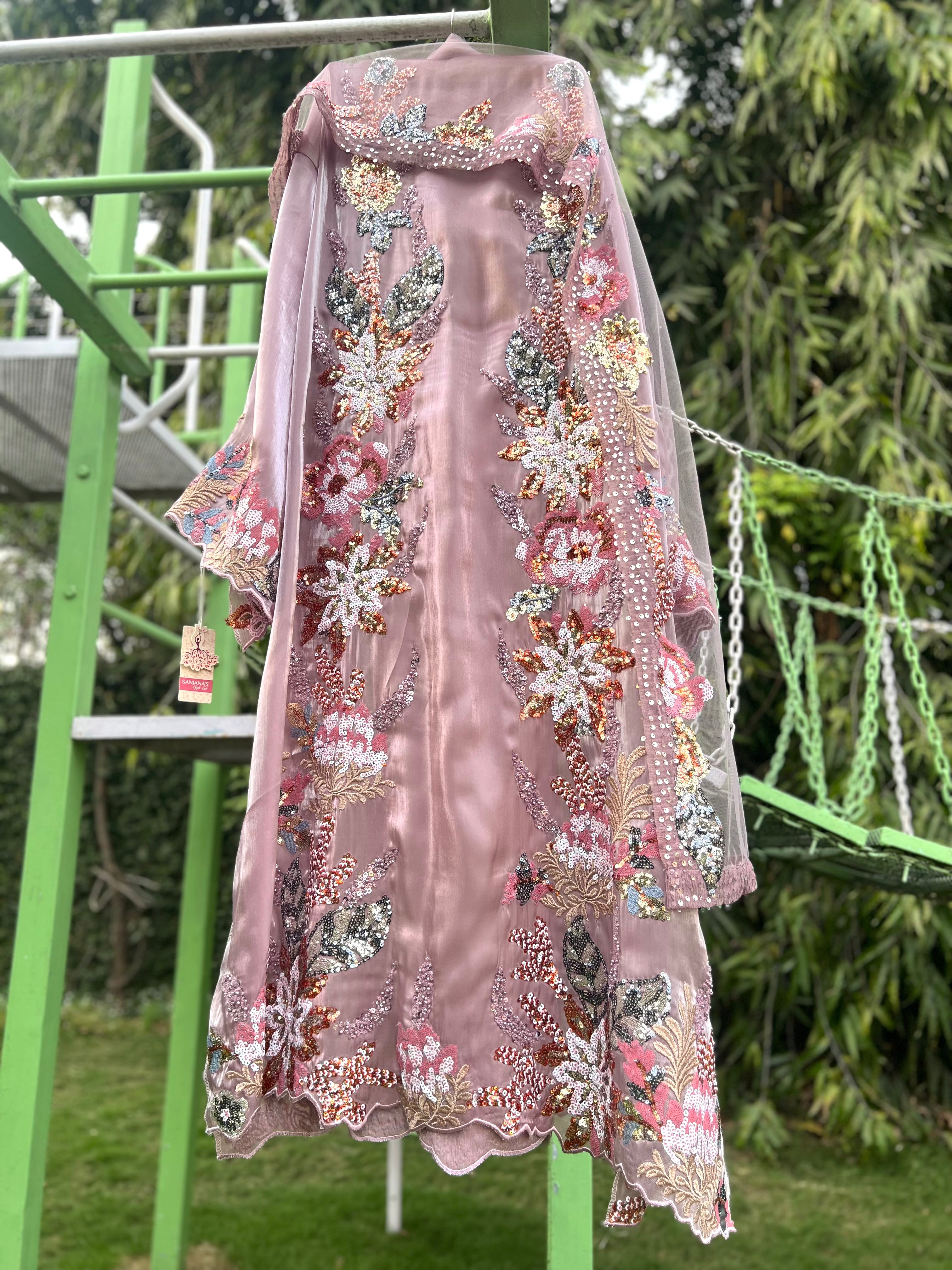 Onion Pink Satin Organza Panel Solo